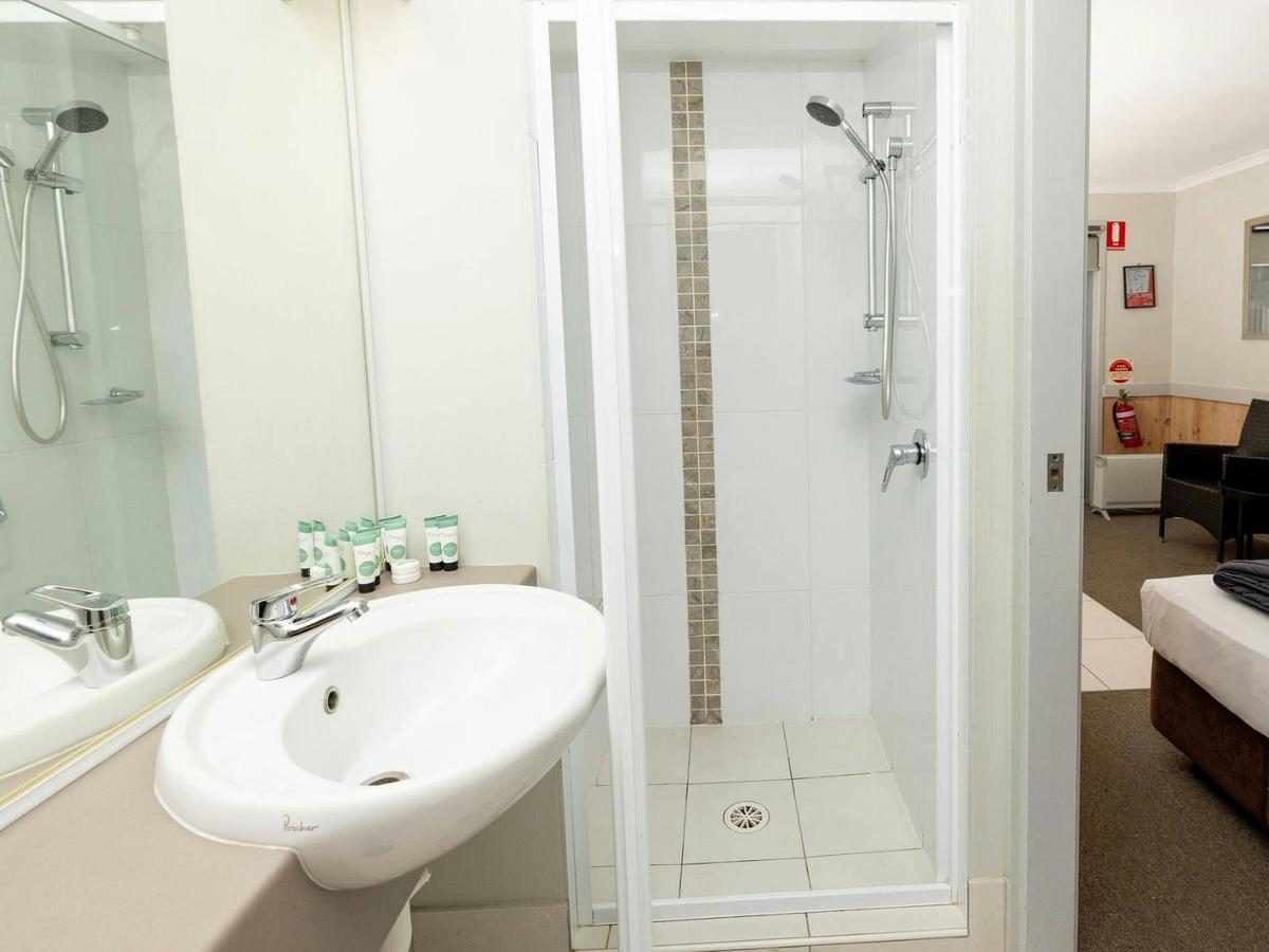 Studio cabin ensuite bathroom with shower and vanity