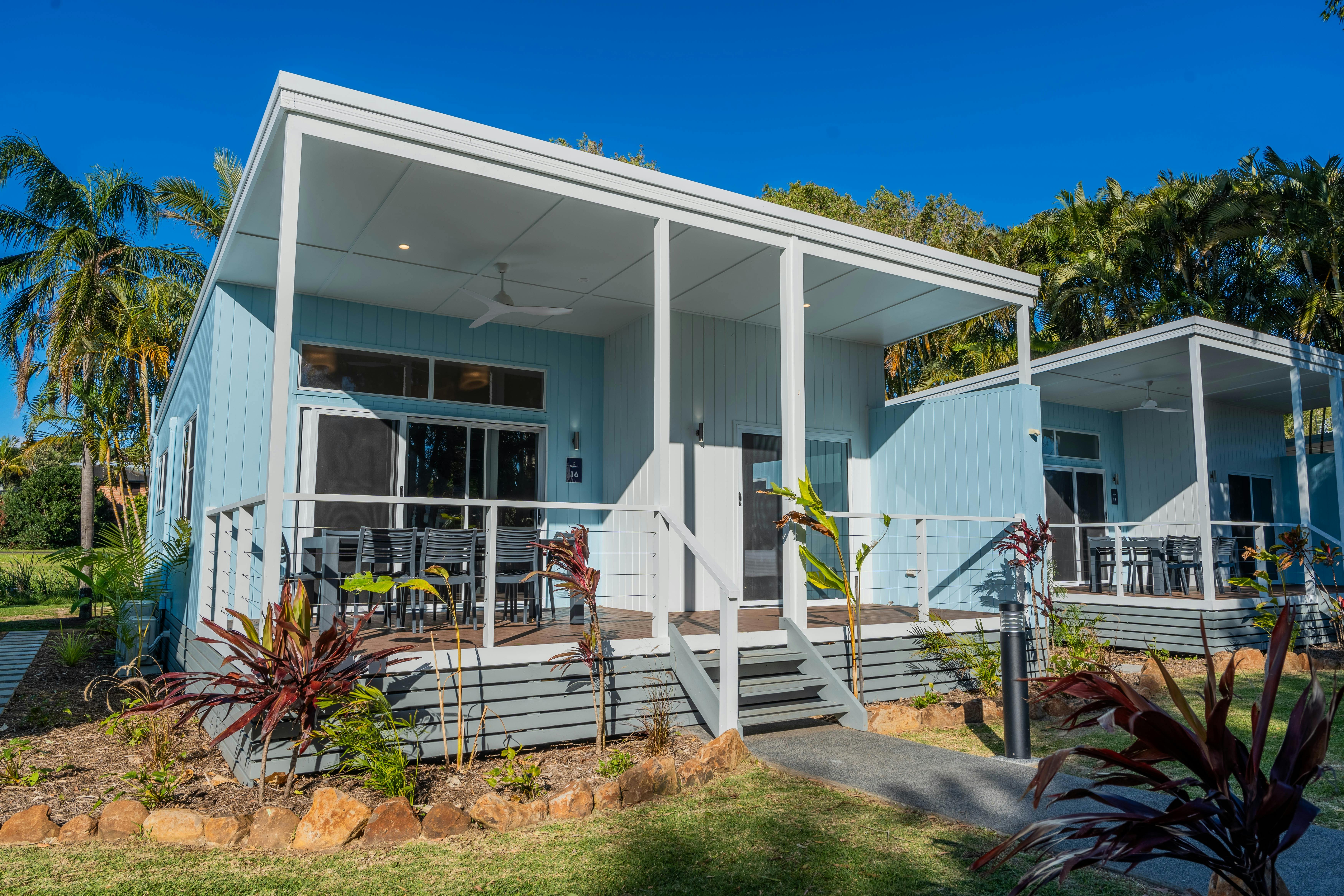 Premium Poolside Cabin Exterior | Tasman Holiday Parks - Ballina