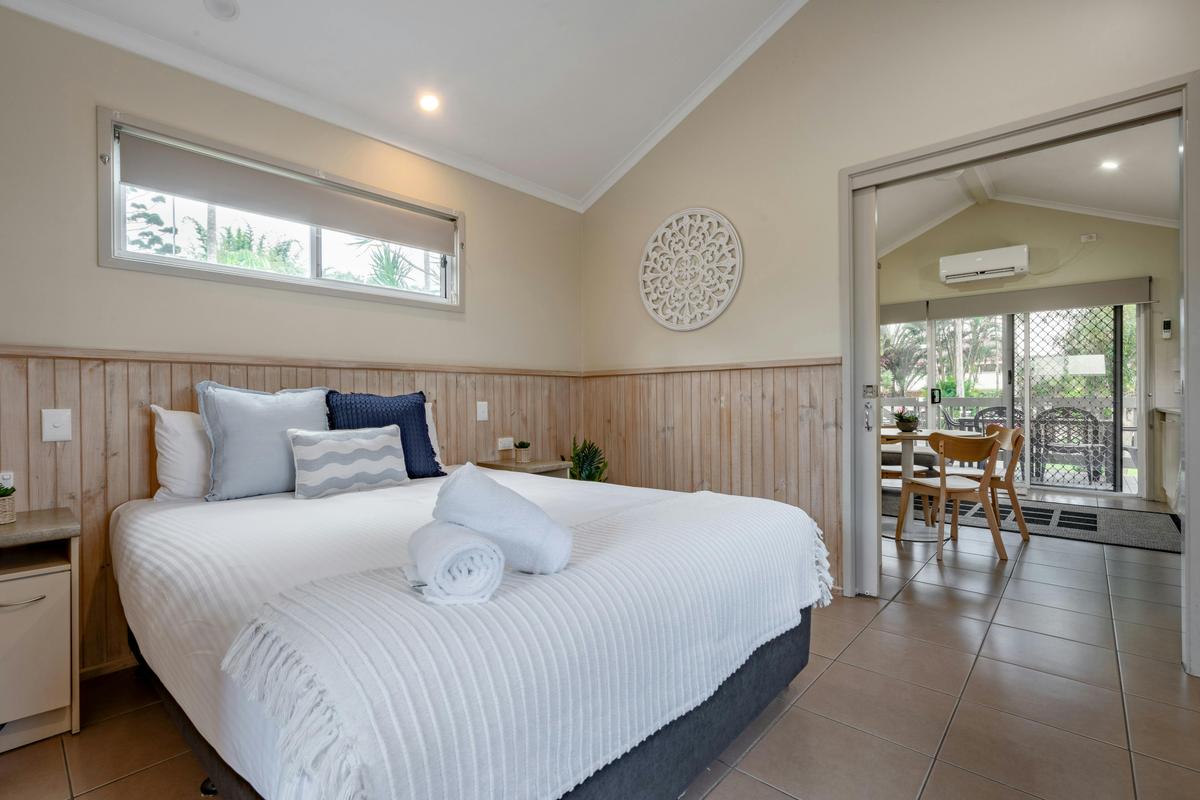 Deluxe Accessible Cabin Bedroom | Tasman Holiday Parks - Ballina