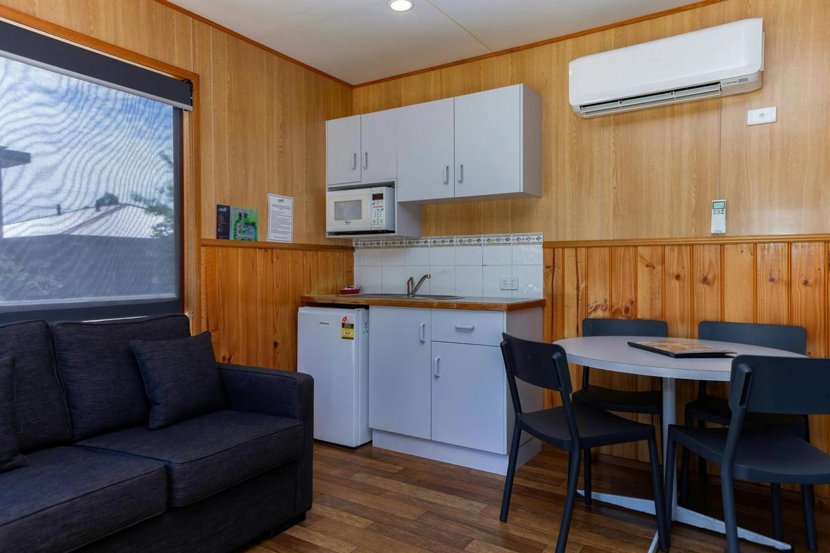 living area and kitchen