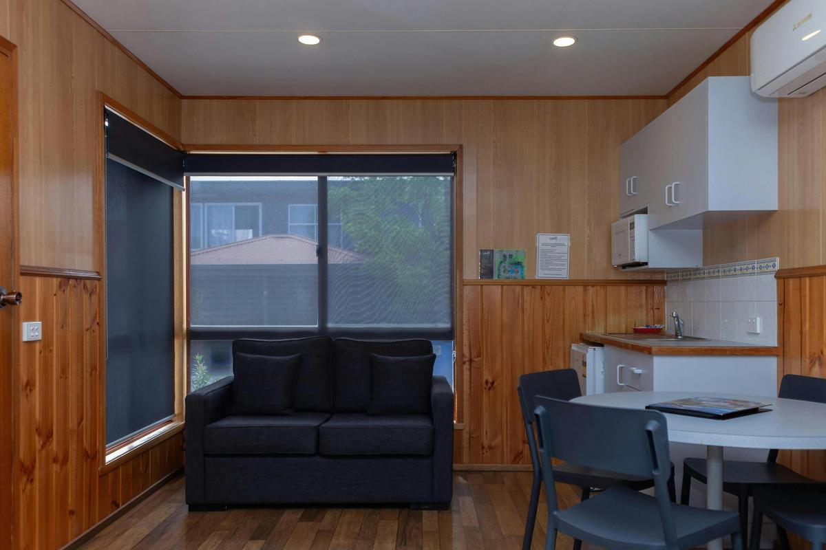 living area and kitchen