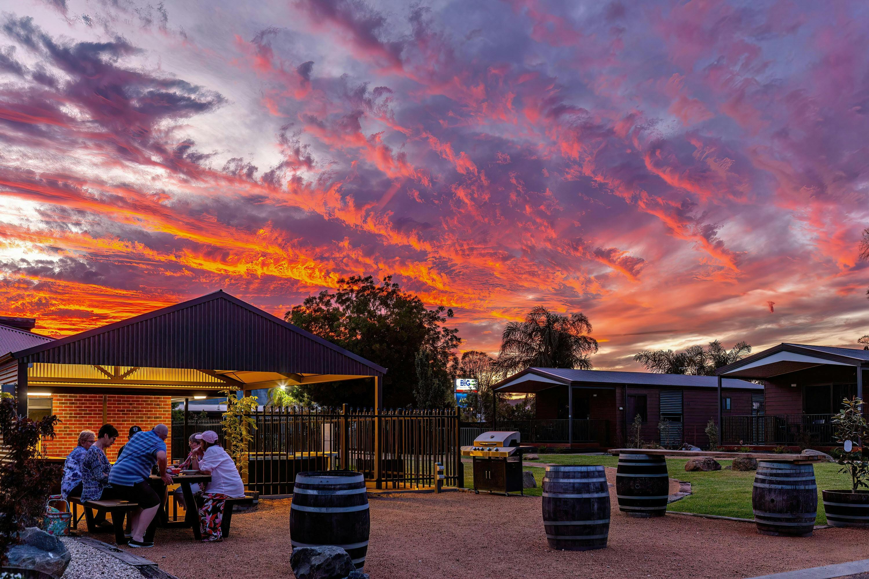 A sunset at the barbeque area