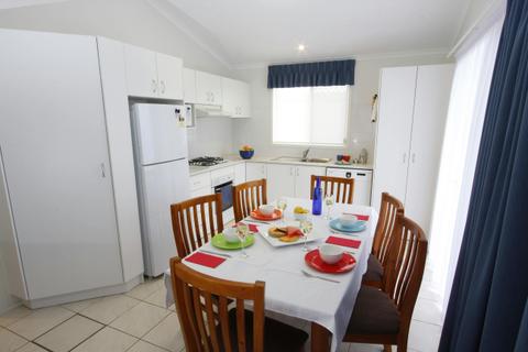 Kitchen and living area of cabin