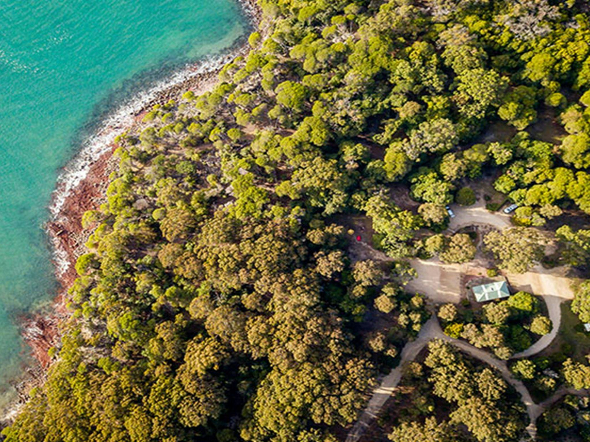 Aerial of Bittangabee campground and surrounds, Beowa National Park. Photo: John Spencer/OEH