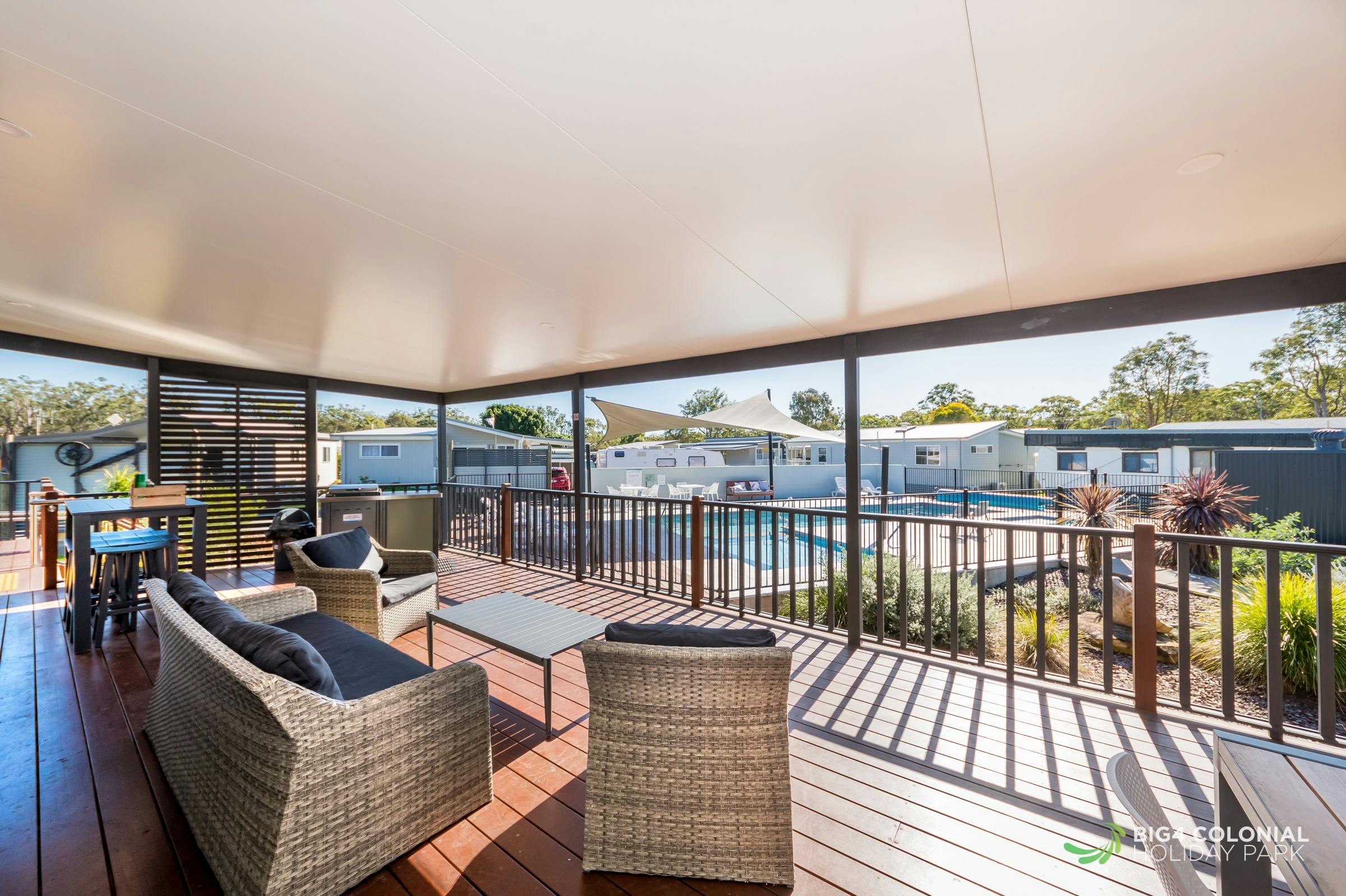 BIG4 Colonial Holiday Park BBQ and Verandah overlooking Pool
