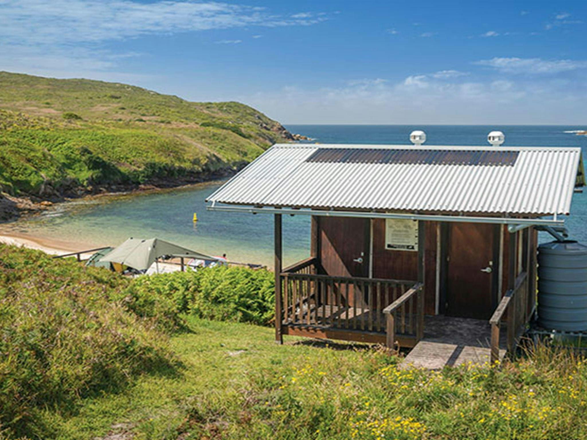 Toilet block containing non-flush toilets, Broughton Island campground, Myall Lakes National Park.