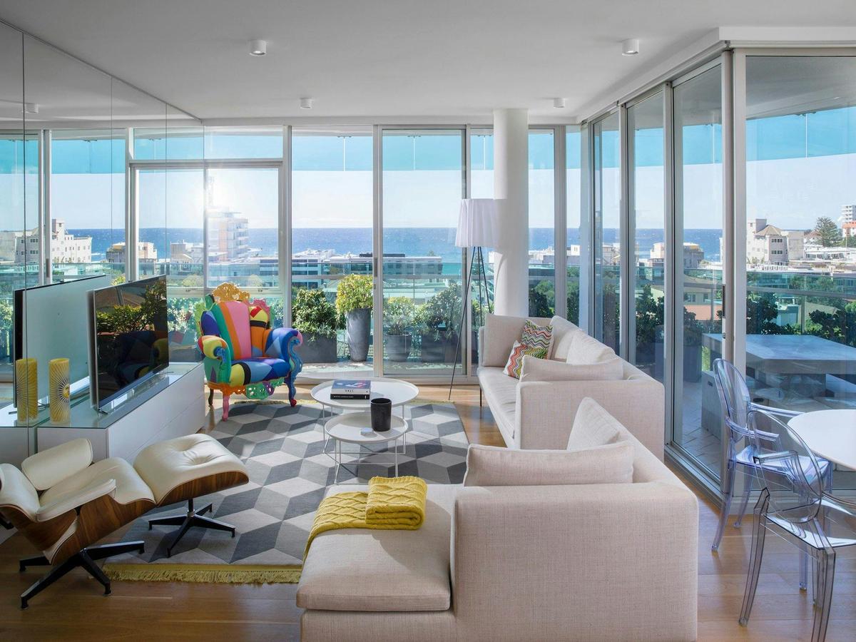 Stunning living area with breathtaking city views