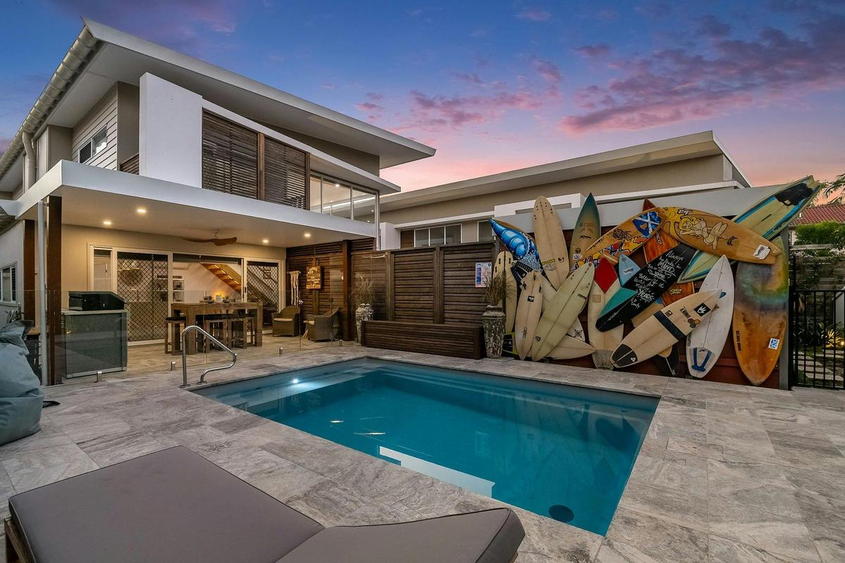Byron Sunrise - Byron Bay - Pool and Surfboard Feature Wall