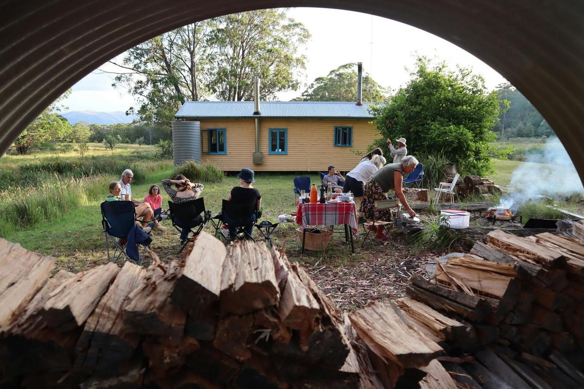 Campfire outside eco-cabin