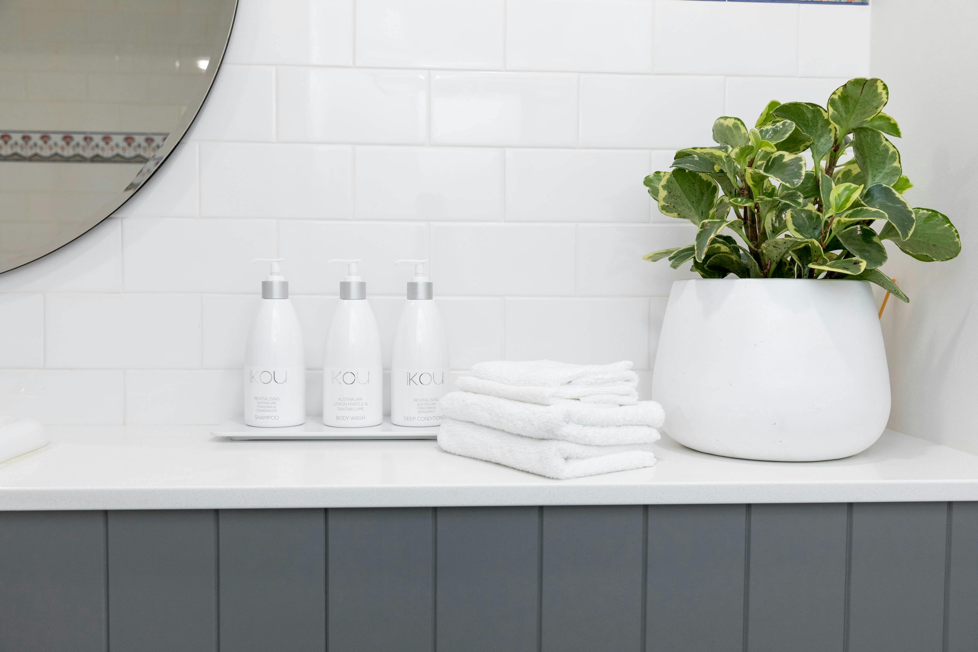 Luxury IKOU bathroom amenities are feature in each room