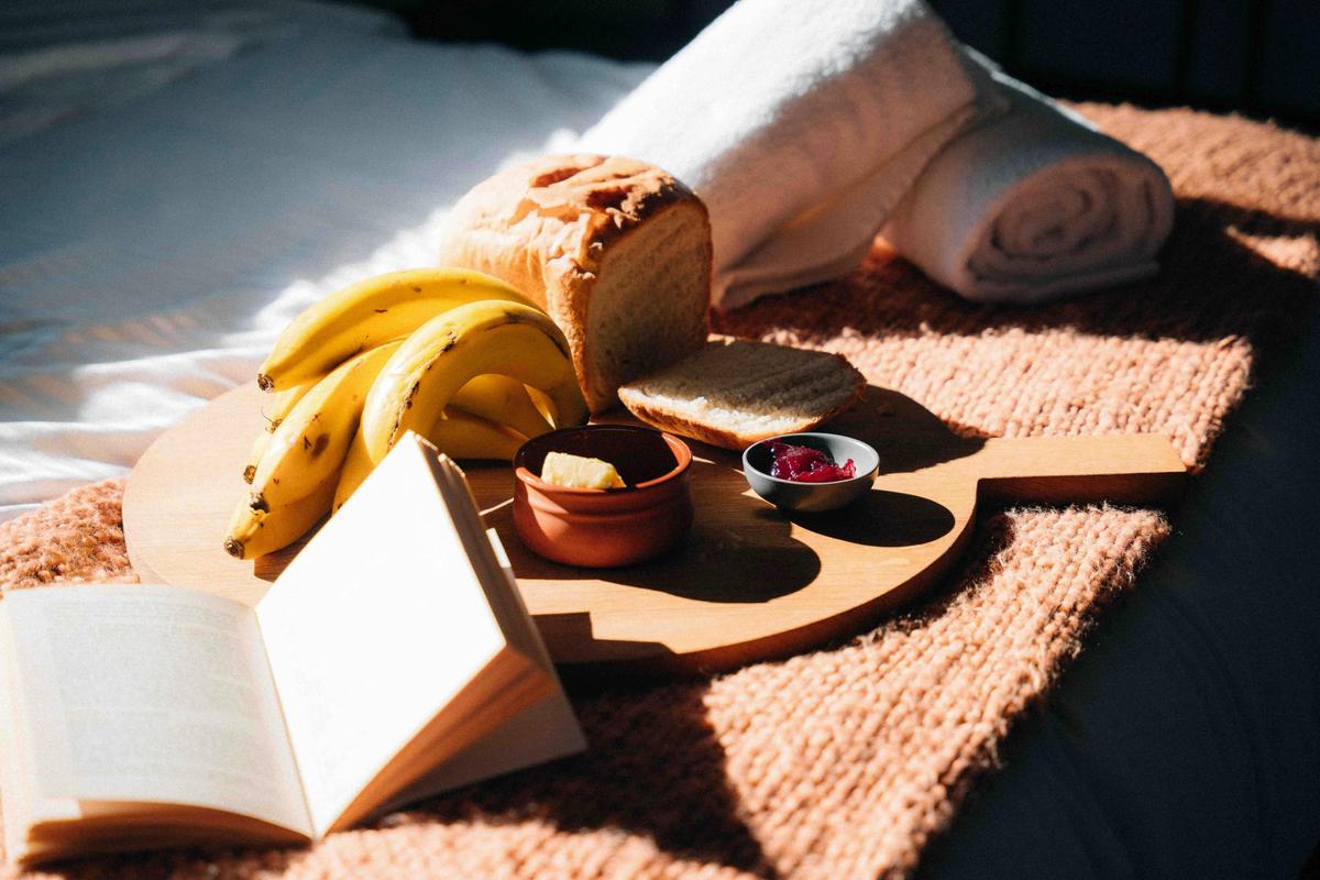 Complementary Fresh Baked Bread and Bananas