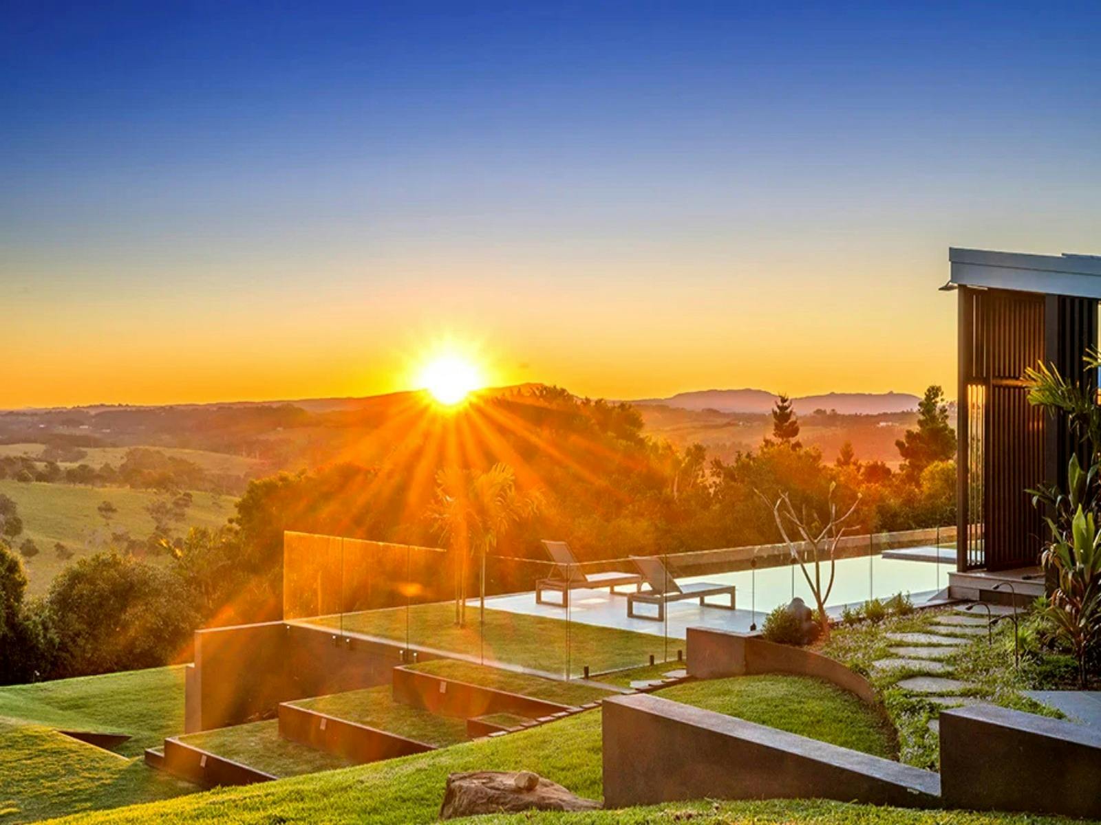 Stunning pool and mountain with sunset view