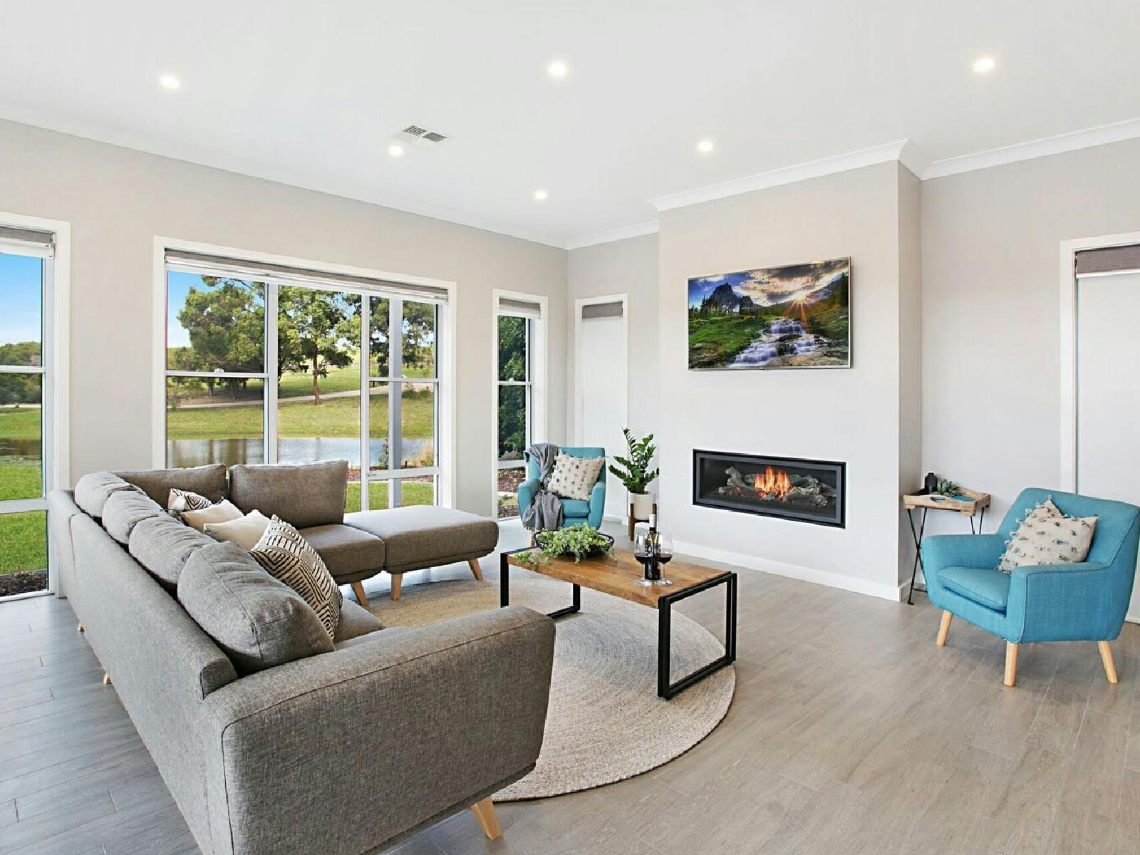 Chateau Caliza lounge room with fireplace