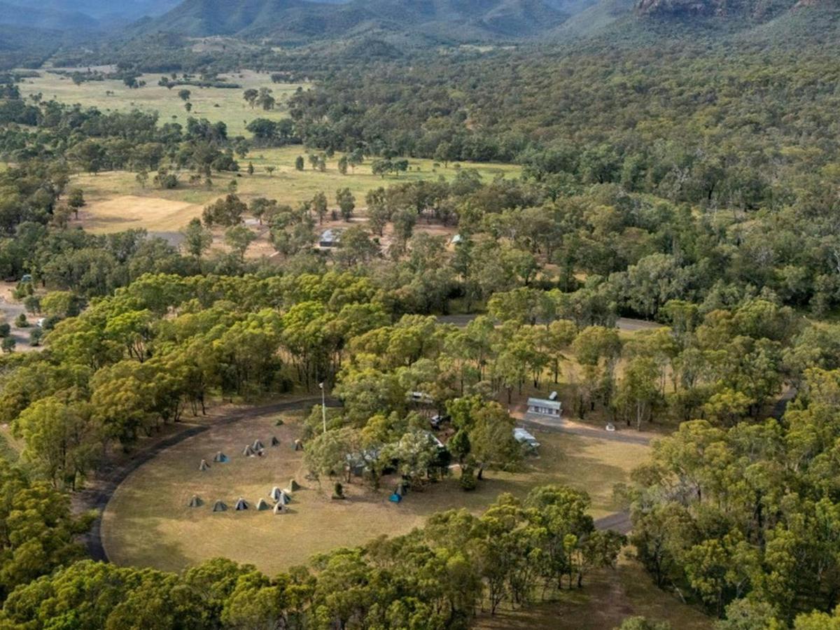 An aerial view of Camp Walaay group campground in Warrumbungle National Park. Photo: John Spencer