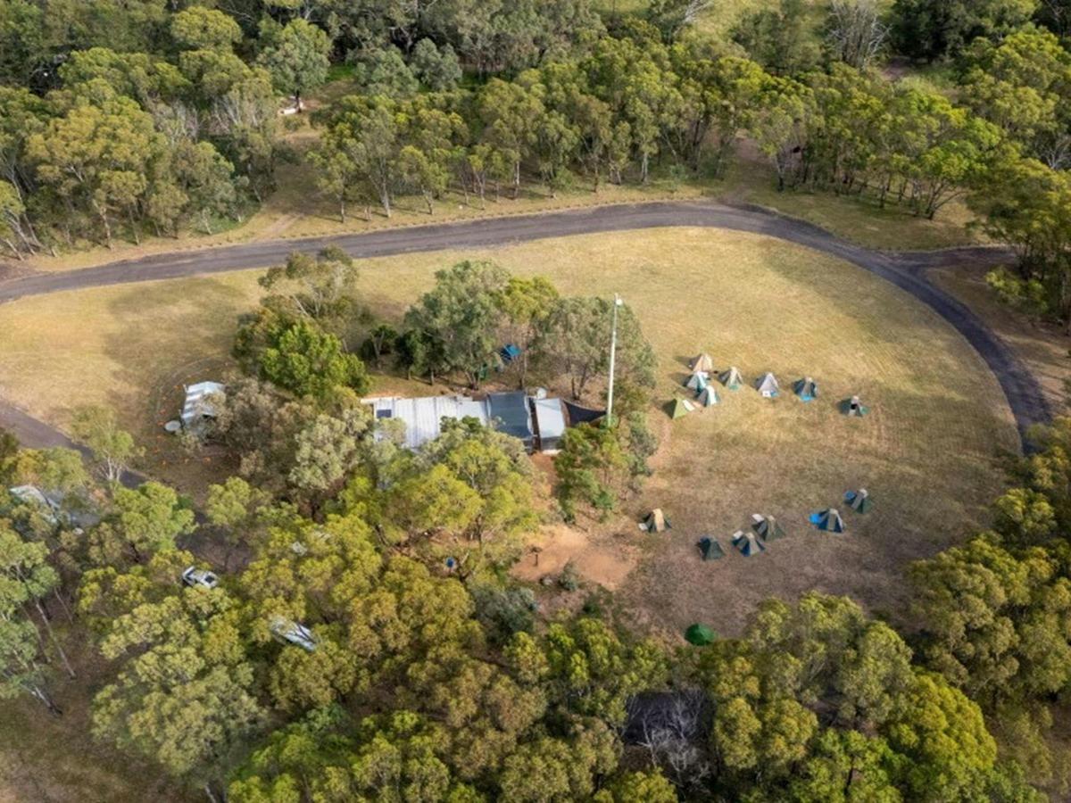 An aerial view of Camp Walaay group campground in Warrumbungle National Park. Photo: John Spencer