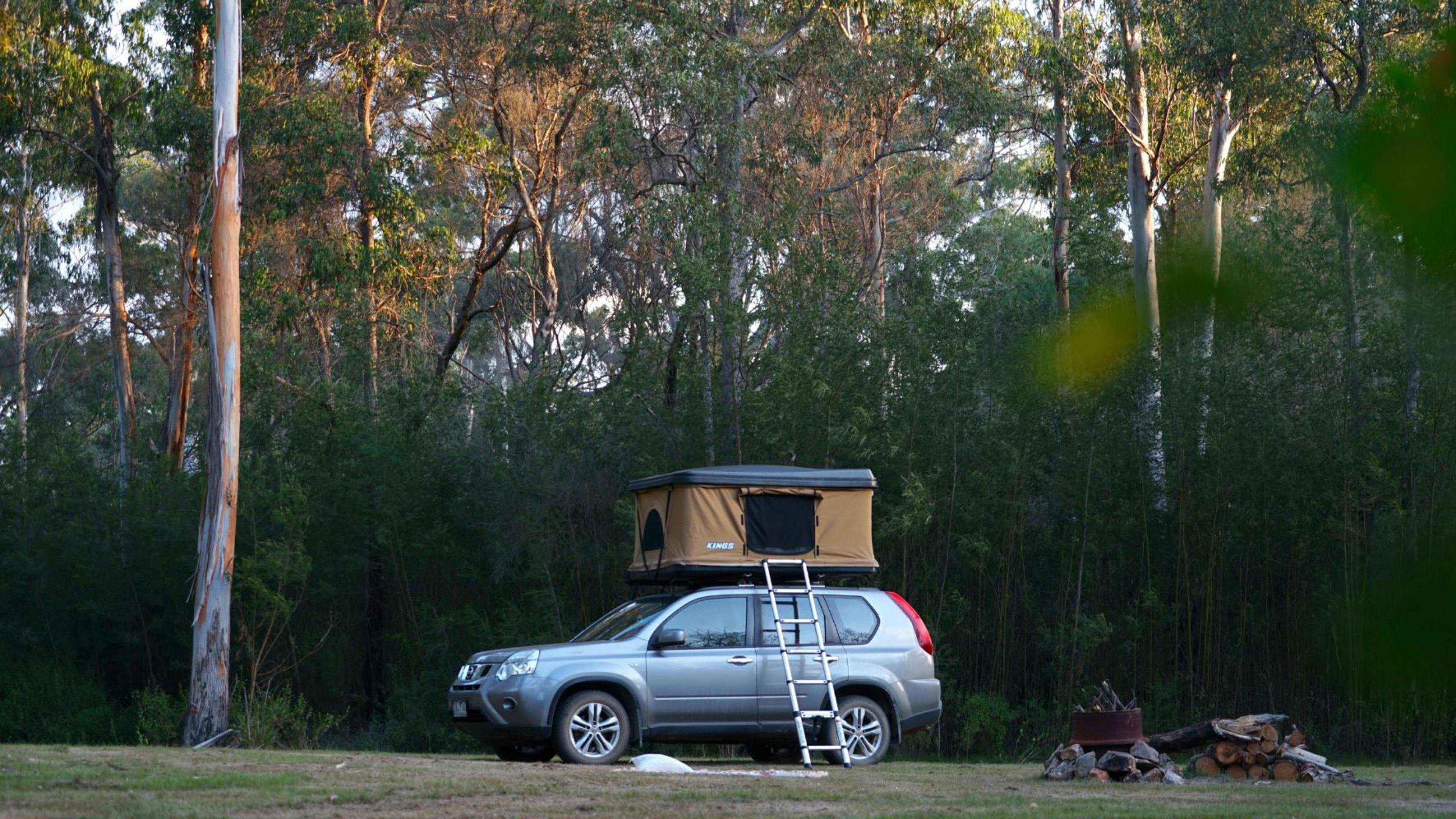 Camp set up ready for a campfire. 