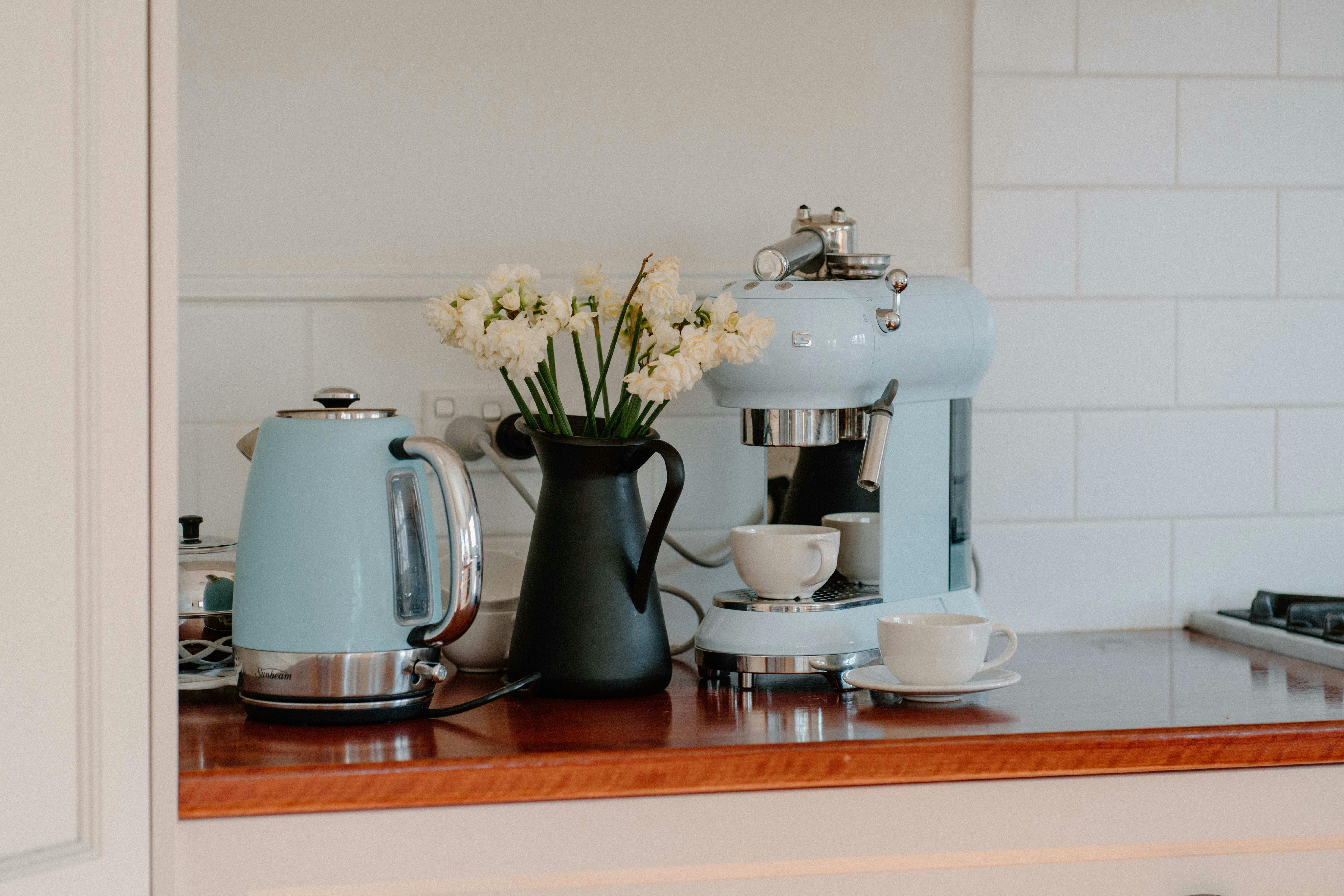 Kitchen with coffee machine