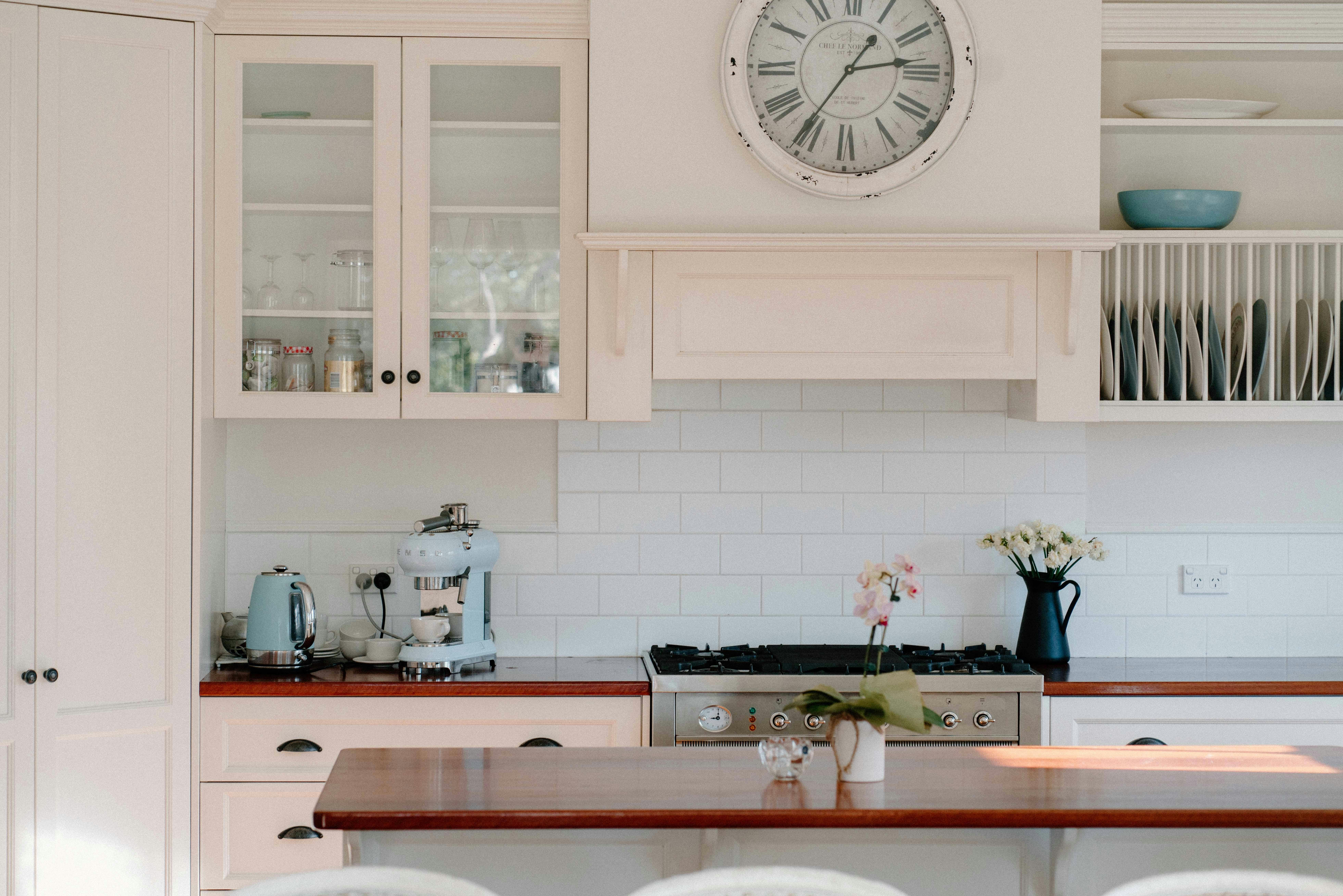 Country style kitchen bathed in light