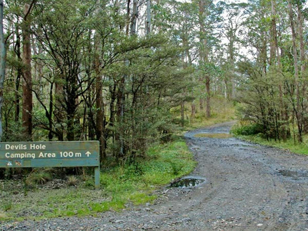 The sign to Devils Hole campground in Barrington Tops State Conservation Area. Photo: John