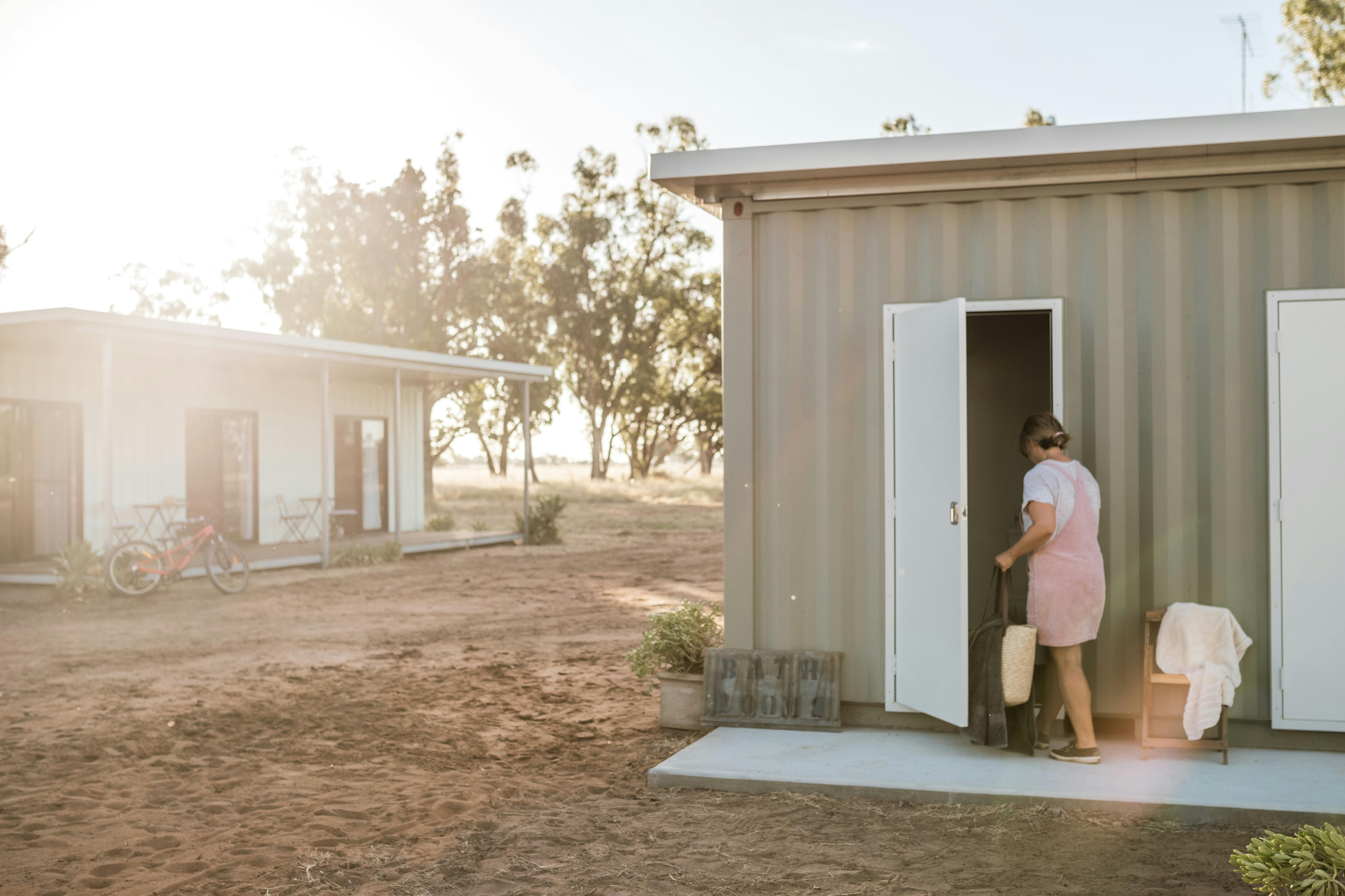 Separate bathrooms available for cabin and camping accommodation options