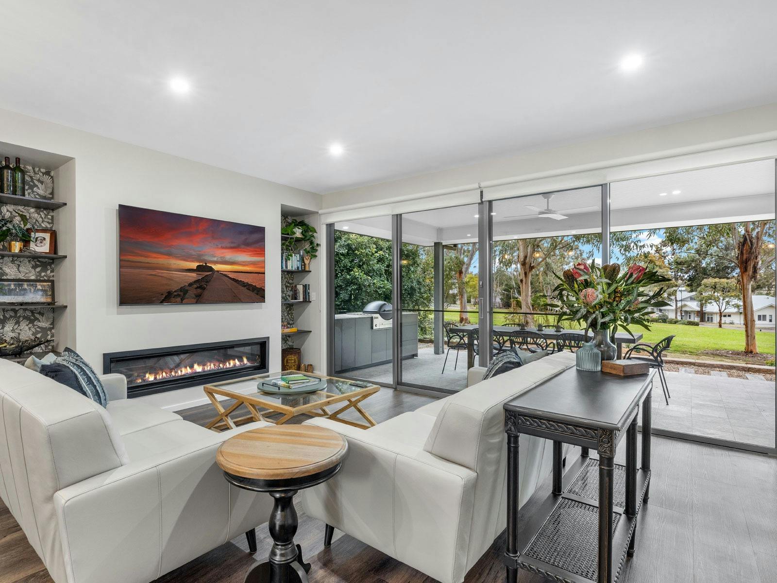 Eucalypts lounge room with TV and fireplace