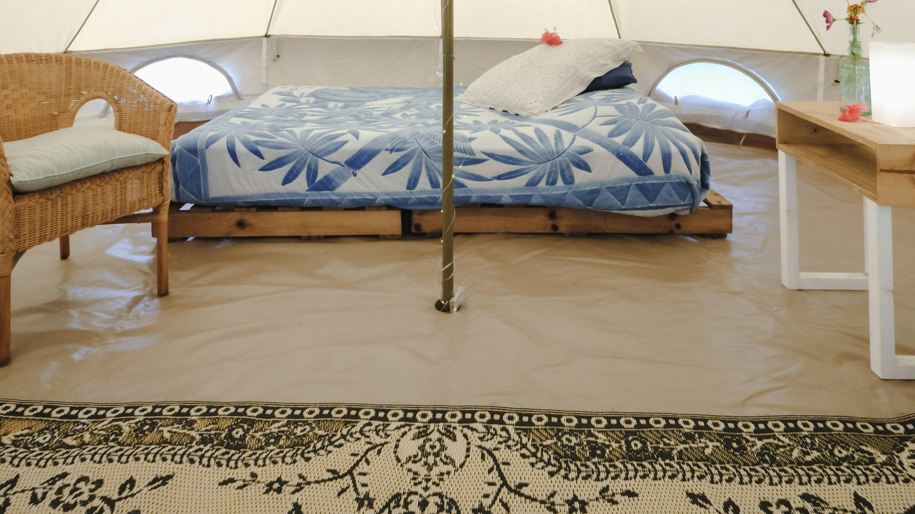 Inside our 5m Belle tents, comfy and stylish with fully zipable sides for those hot nights