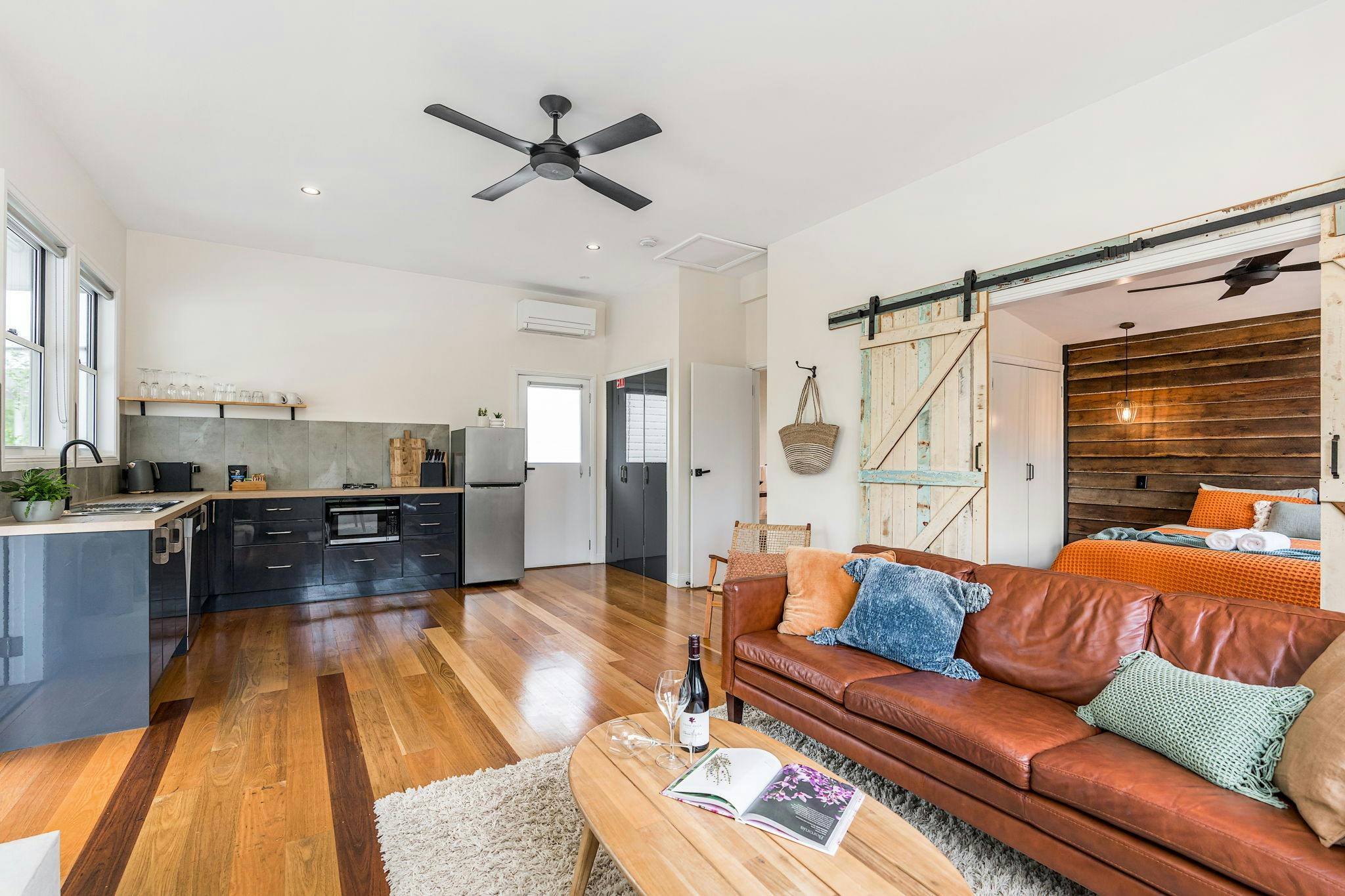 Kitchen, Lounge room in 1 Bedroom cottage Poppy at Forget Me Not Farm Cottages, Coopers Shoot