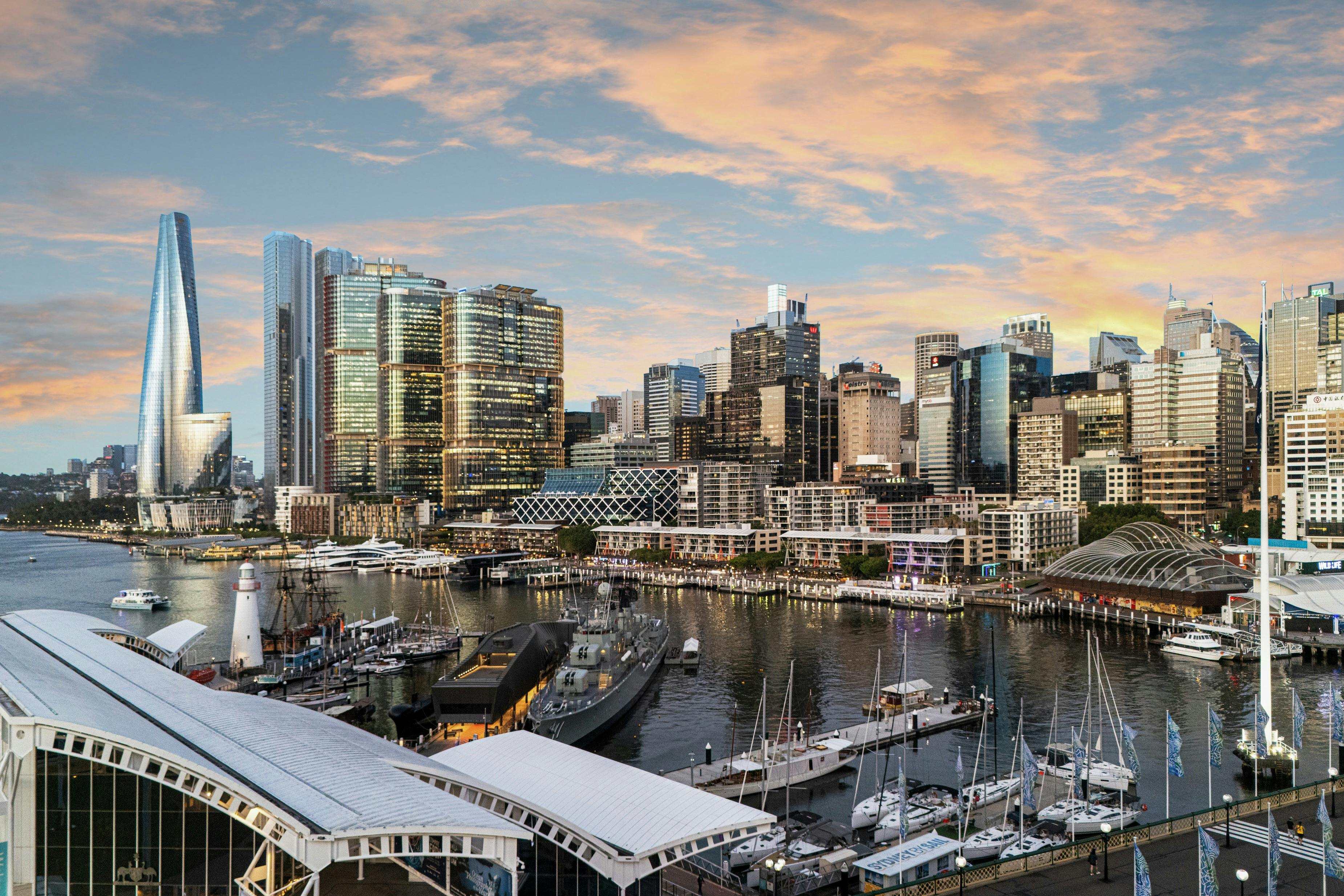 Take in the beauty of Darling Harbour at sunset