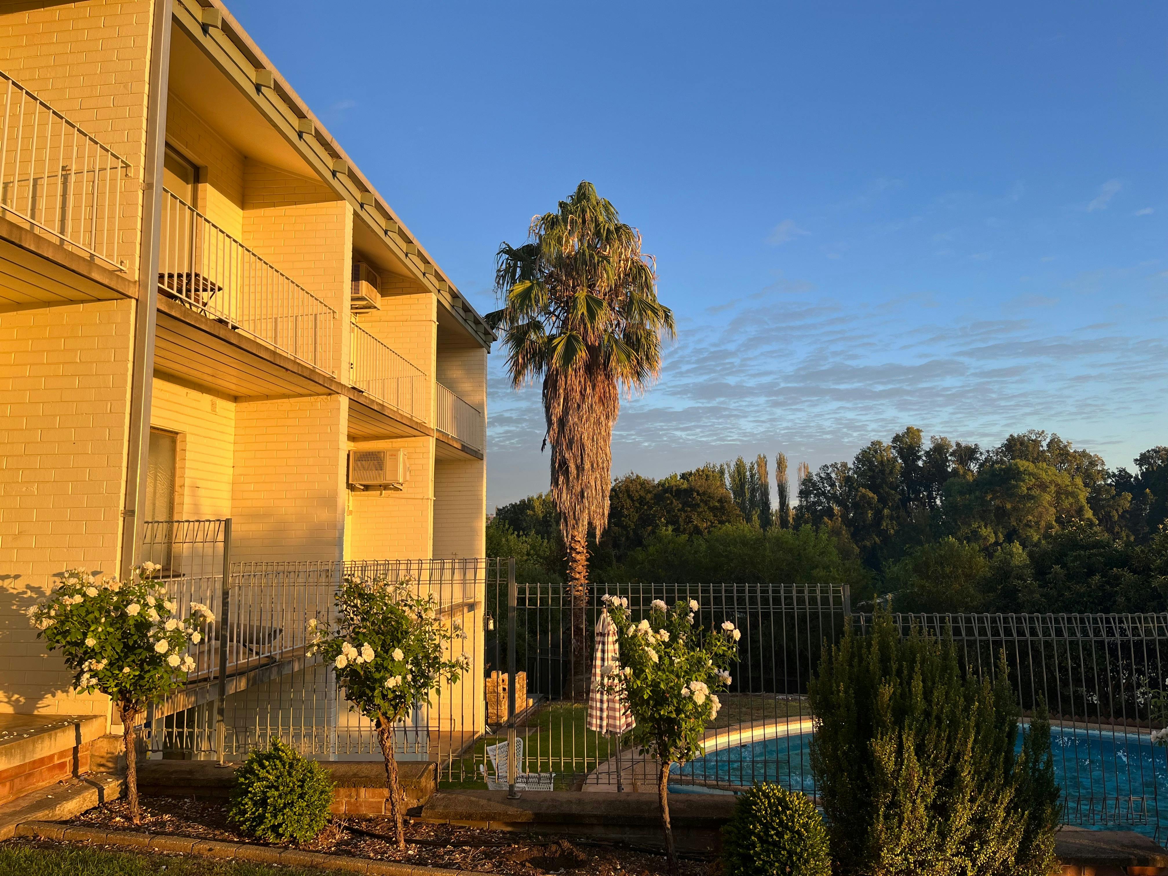 Motel building and pool