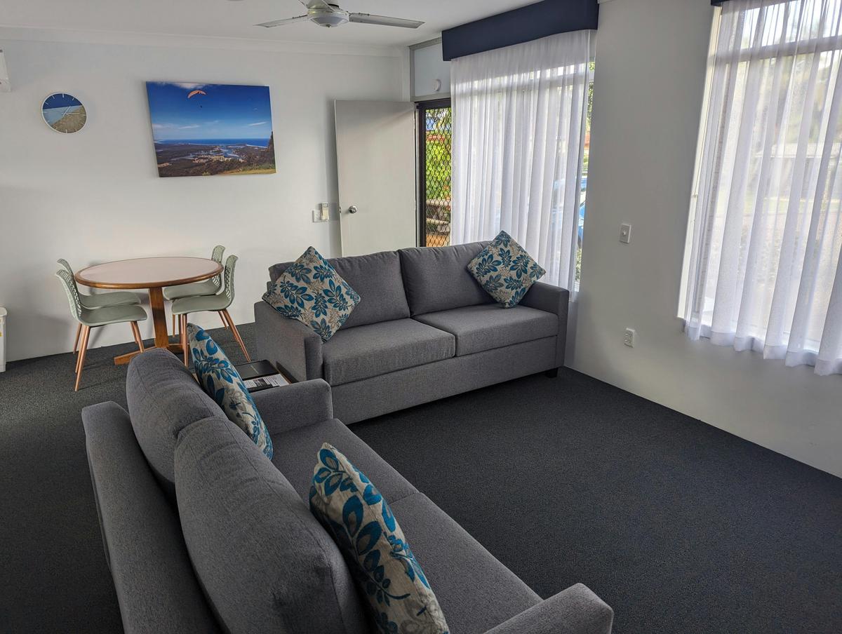 Two-bedroom apartment lounge and dining area