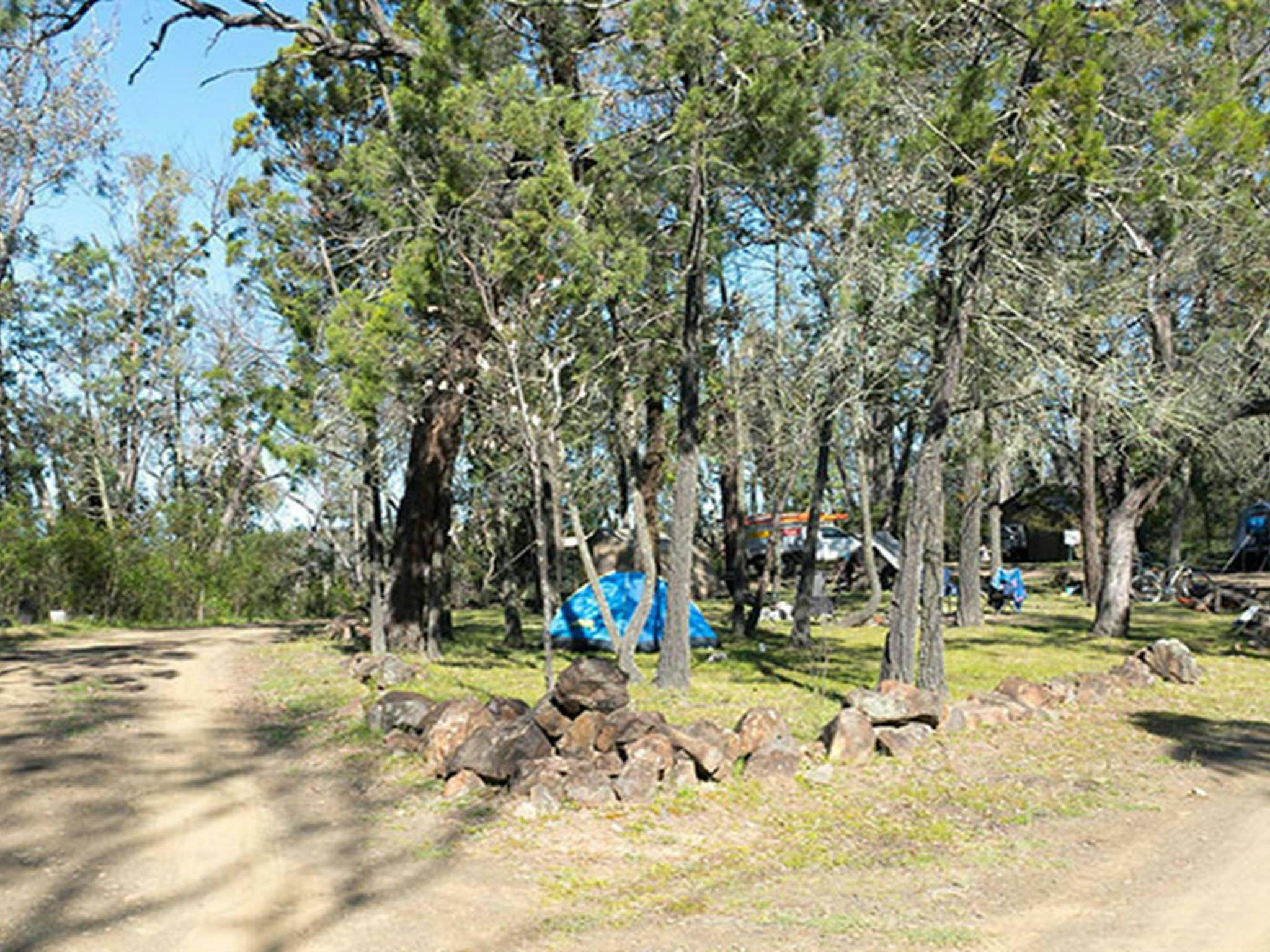 Horton Falls campground and picnic area with tents tucked away amongst the trees in Horton Falls