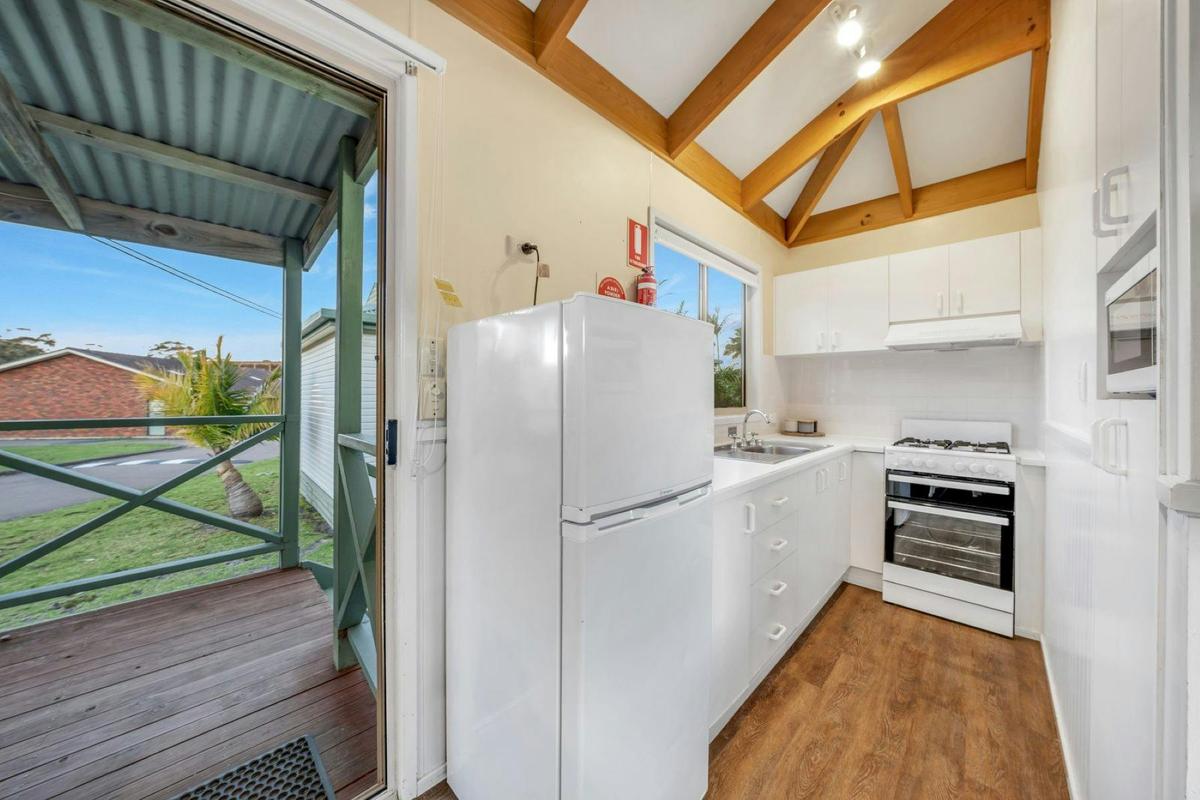 Budget Poolside Cabin Kitchen