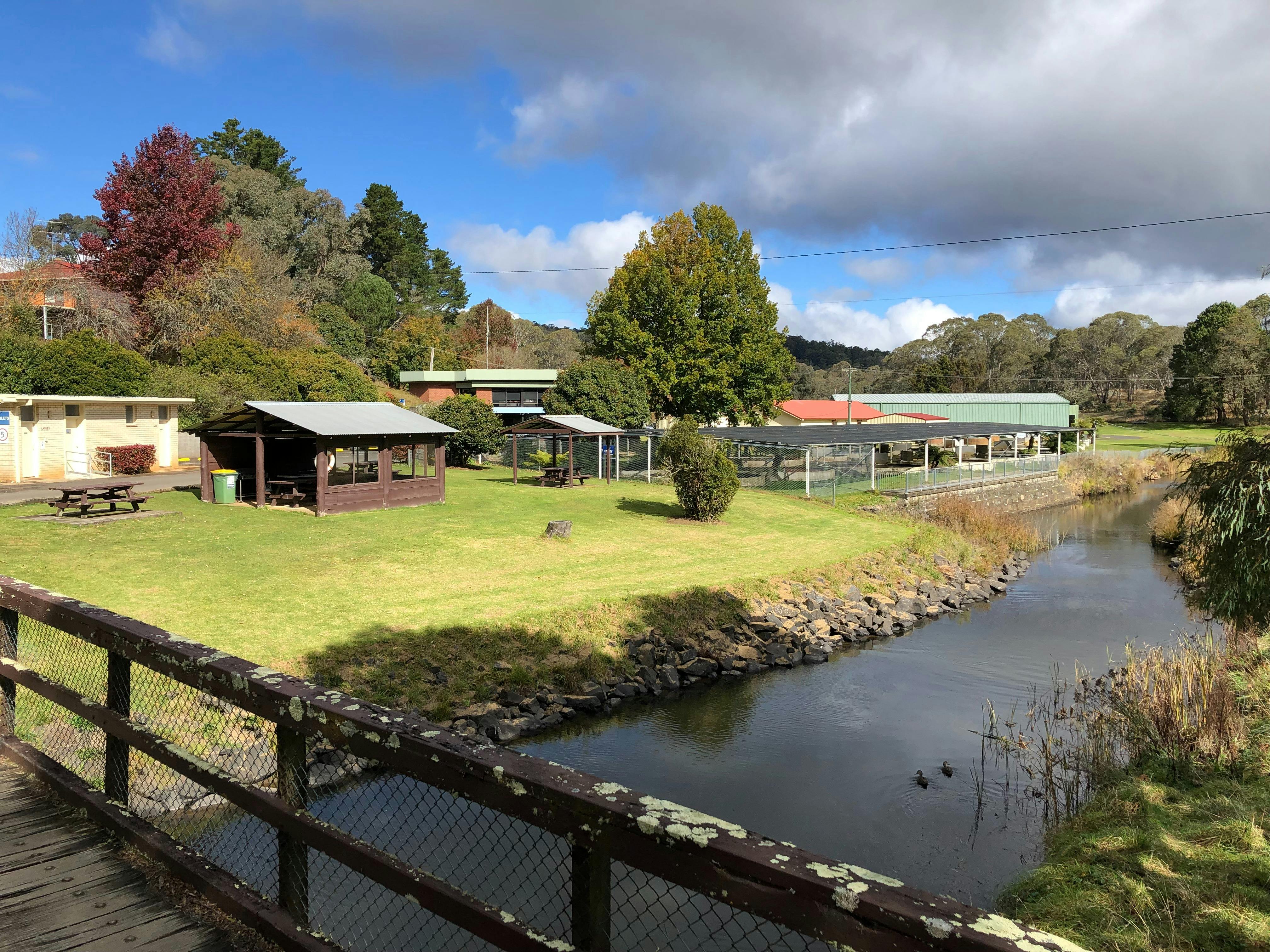 Dutton Trout Hatchery's picnic area over looking the Serpentine River