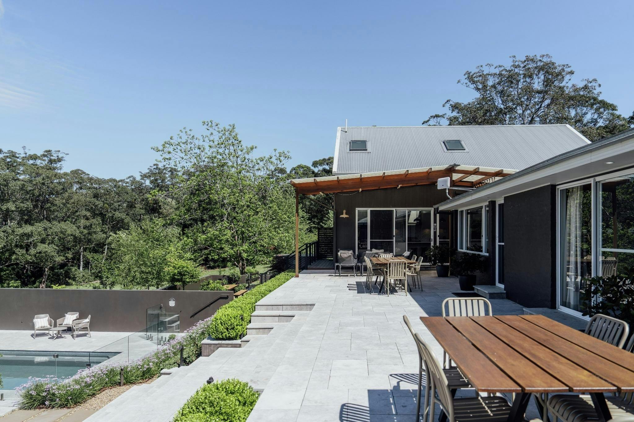 Featuring beautiful views, the generous terrace adjoins the house & pool