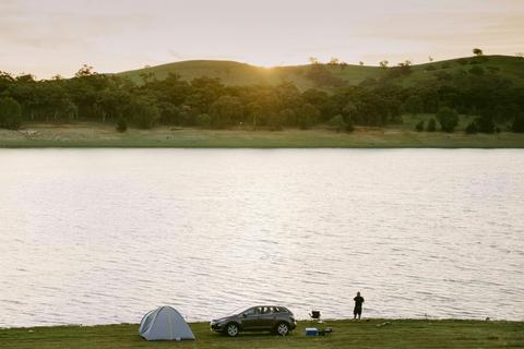 View of tent and water