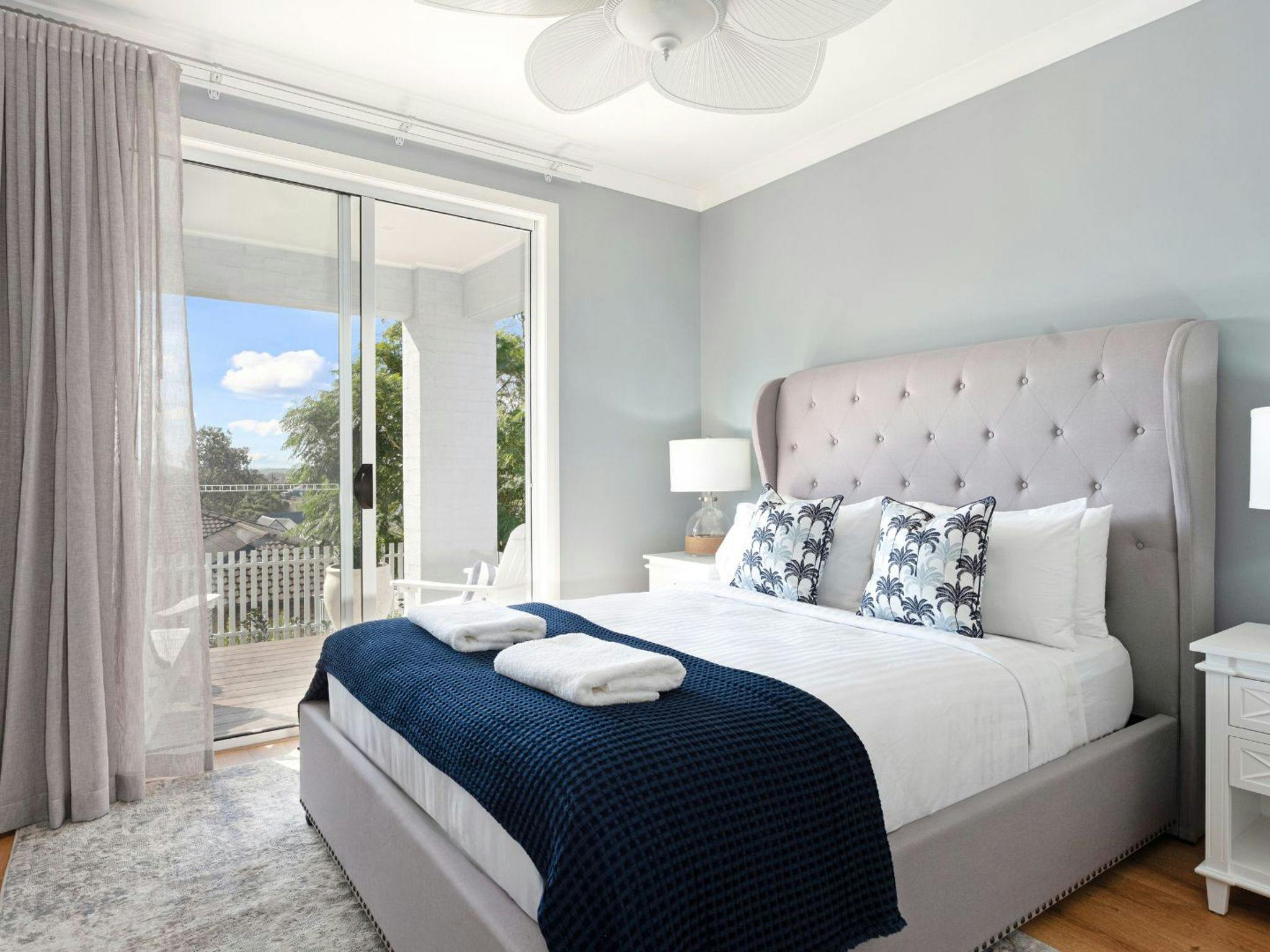 Kiarama | Bedroom 1 | Queen | Front patio | Ceiling fan 