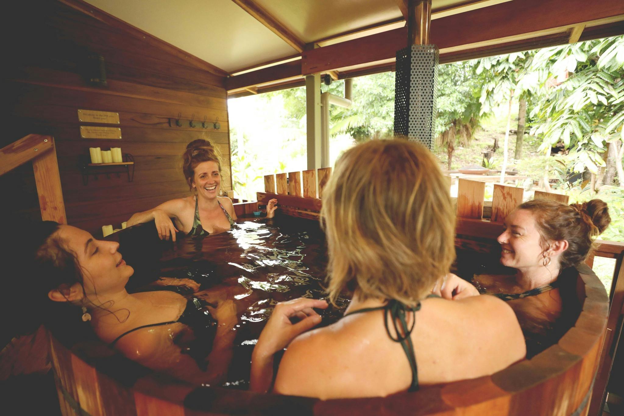 Friends using the spas