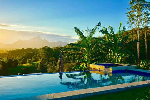 Pool and hot tub view of Mt Warning and Border Ranges