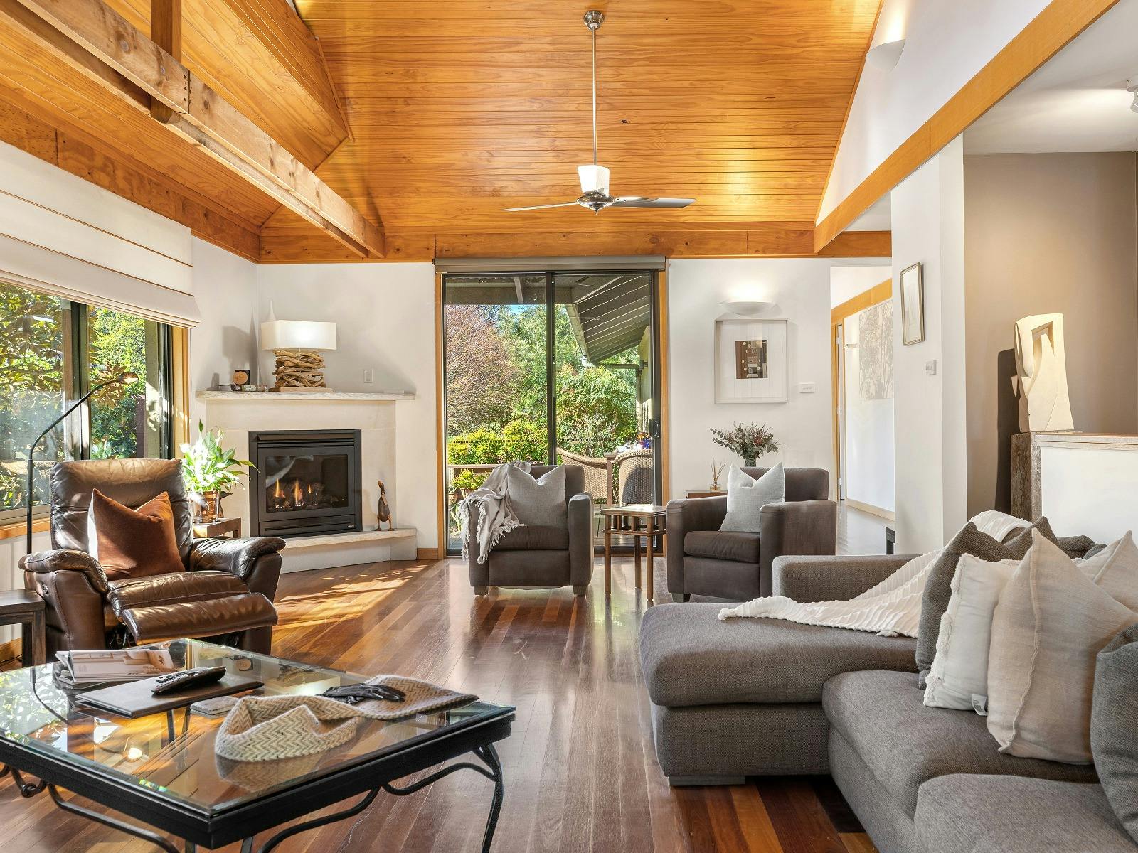 Maple Manor lounge room with fireplace