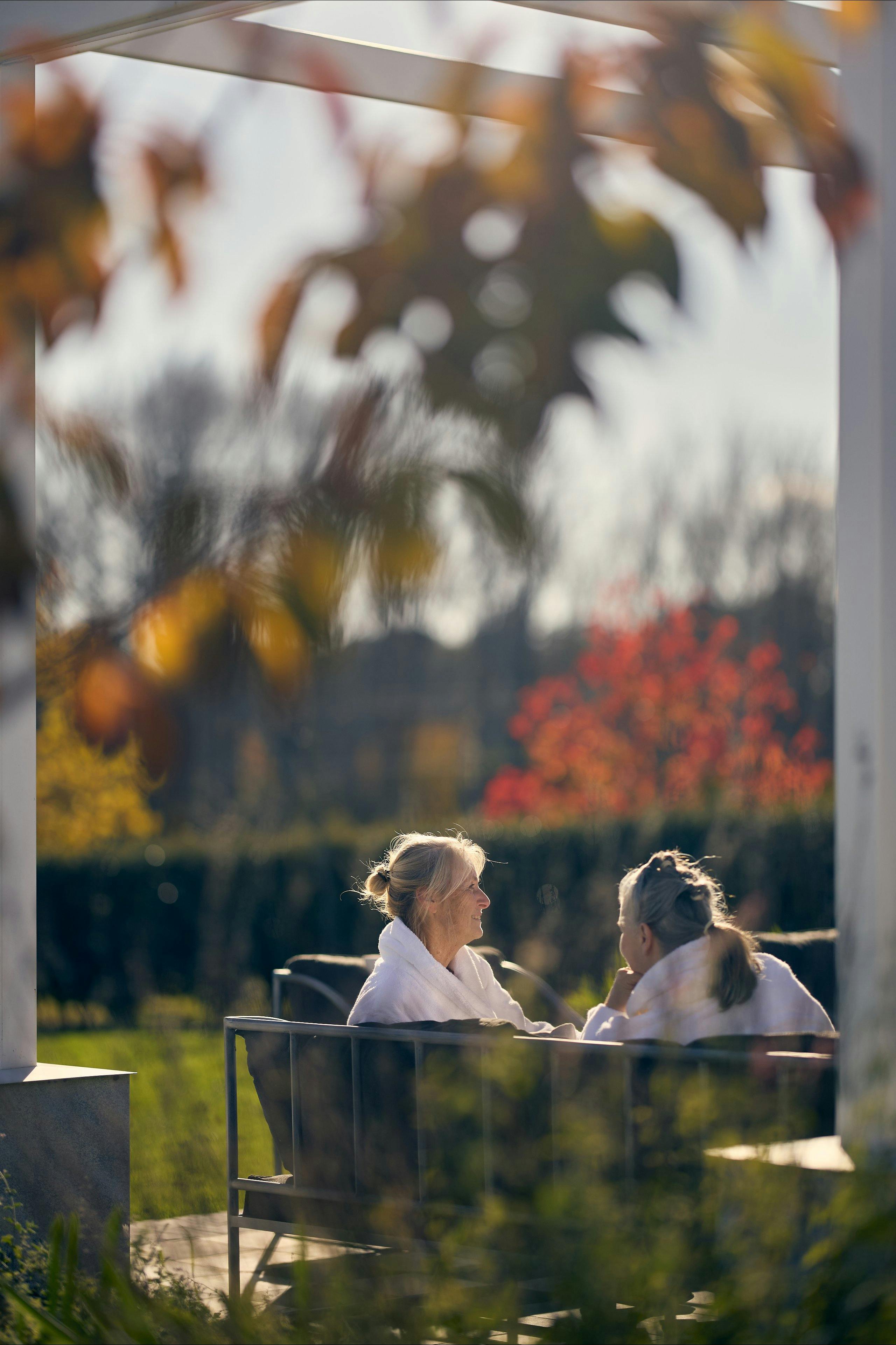 Enjoying morning coffee in one outdoor area