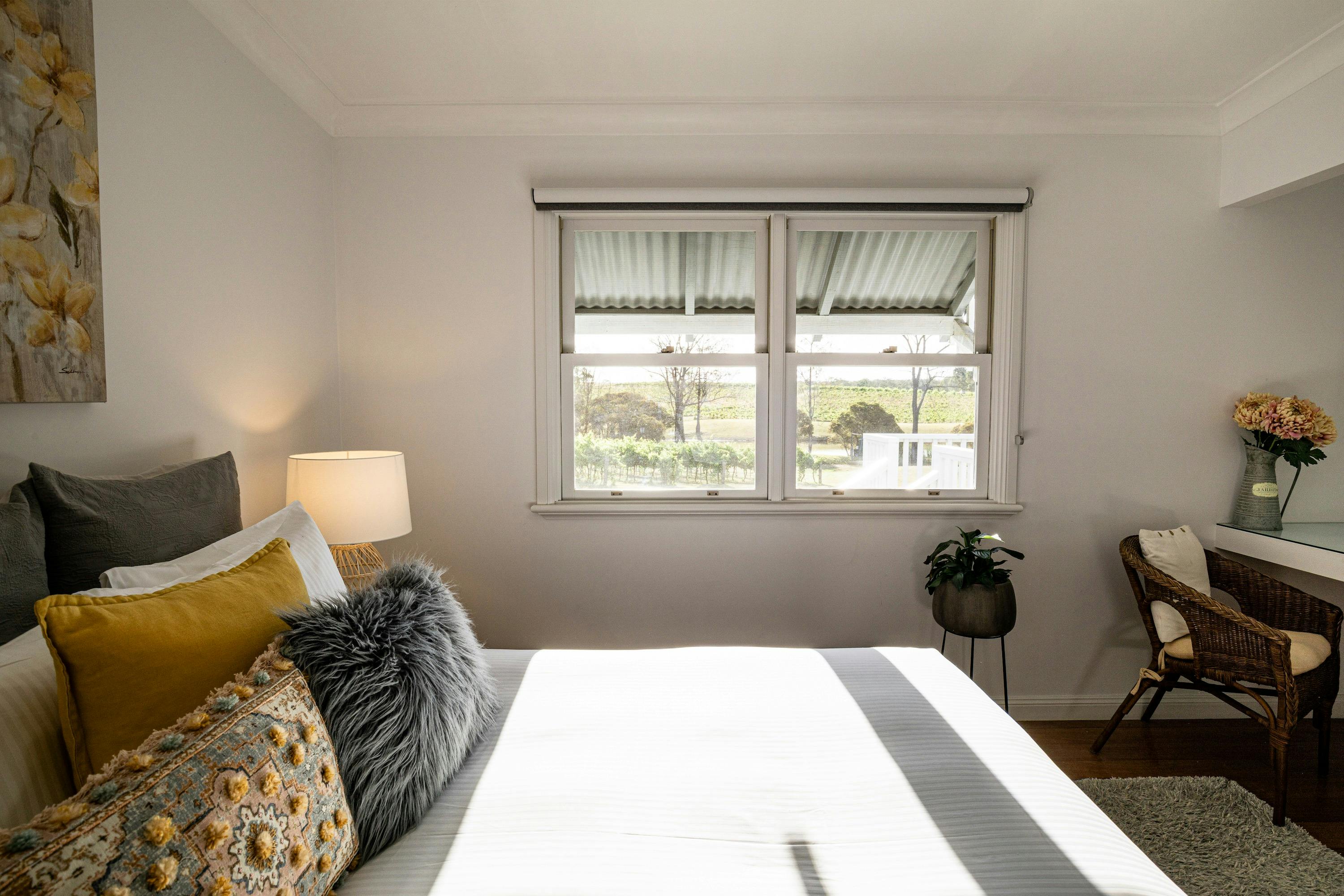 Hunter Valley vineyard views from all rooms in our self-contained cottages