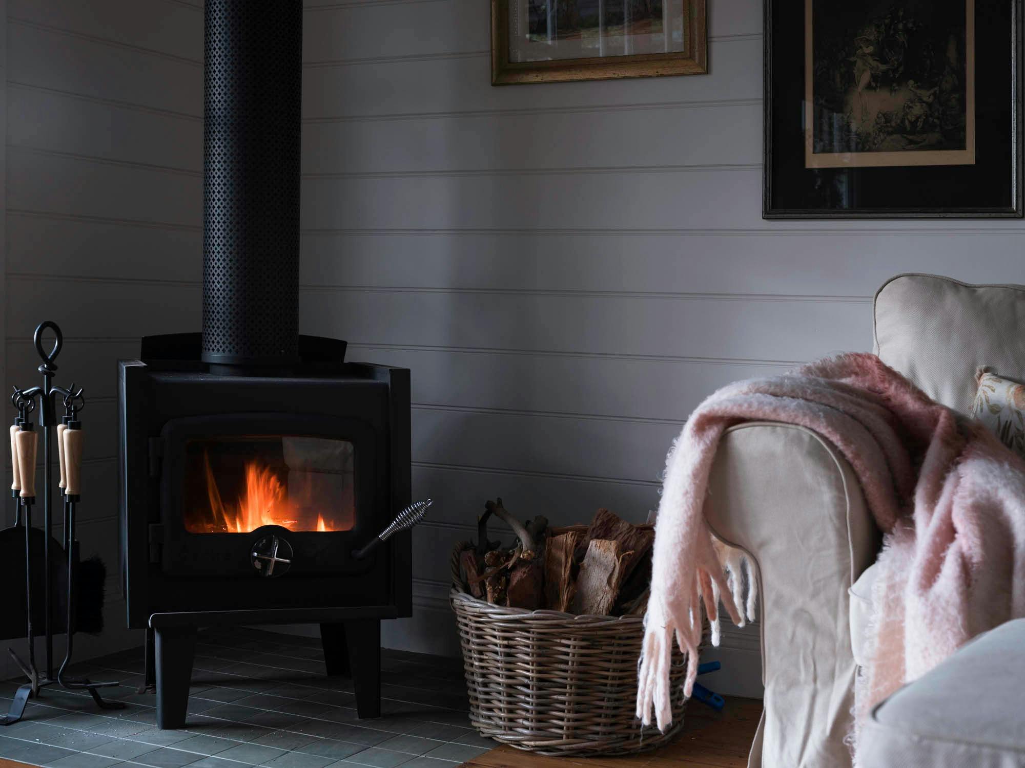 A pot belly stove keeps the cottage cosy all year round