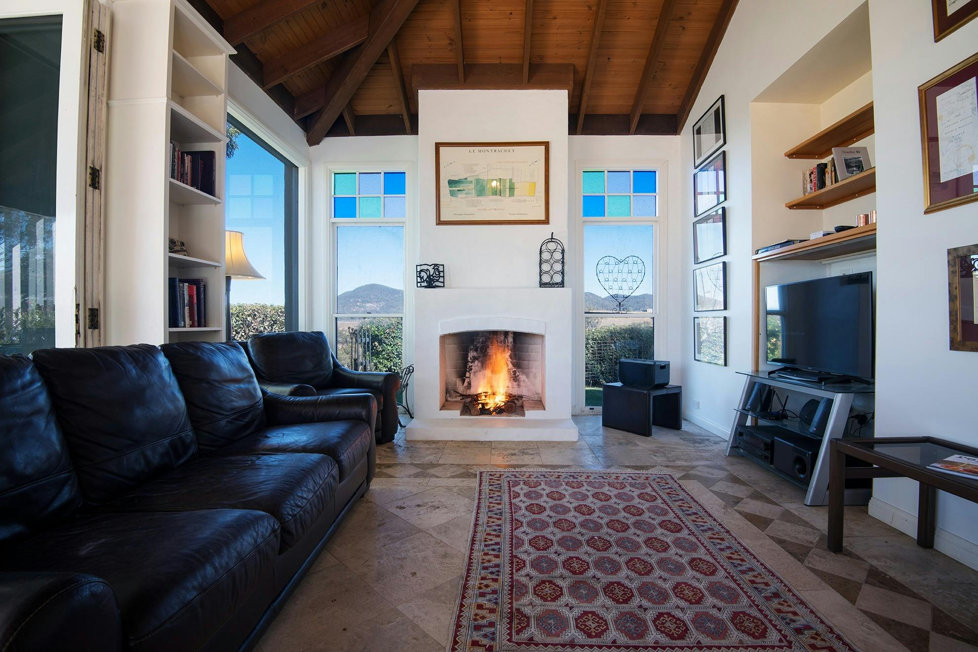 The fireplace in the Pavilion