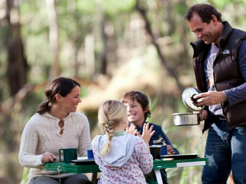 Family camping in Murray Valley National Park. Photo: David Finnegan/NSW Government
