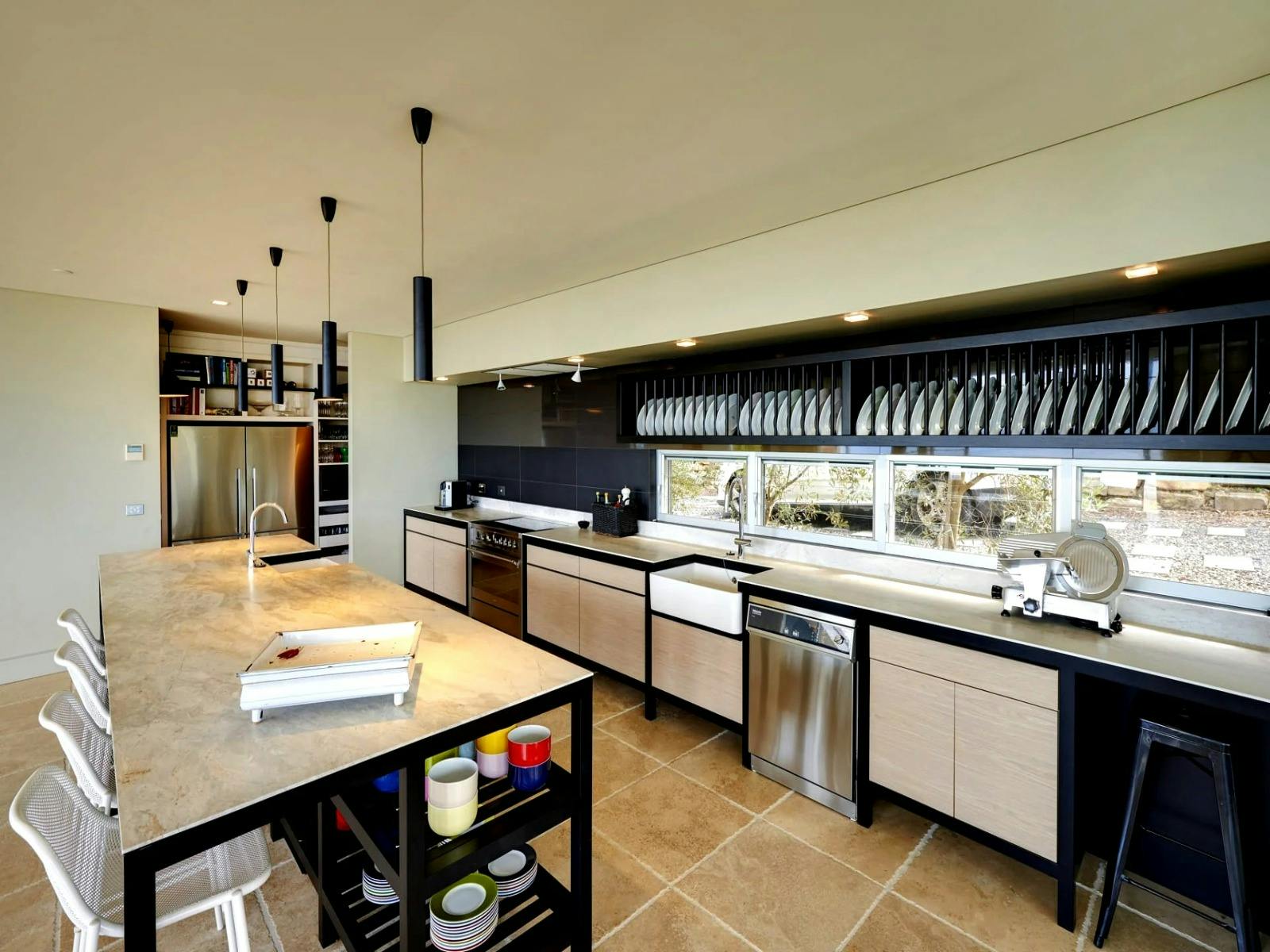 Spacious kitchen with ample counter space and modern appliances