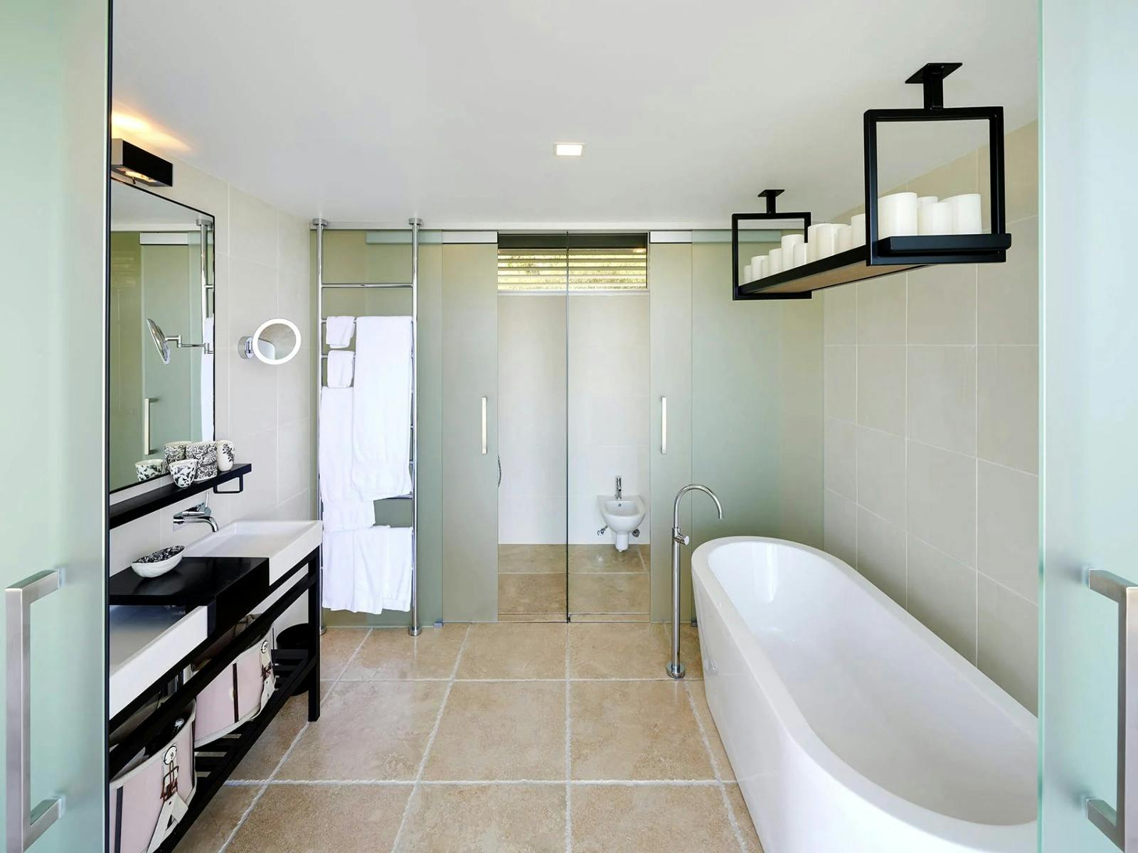 Modern bathroom with sleek fixtures and elegant design
