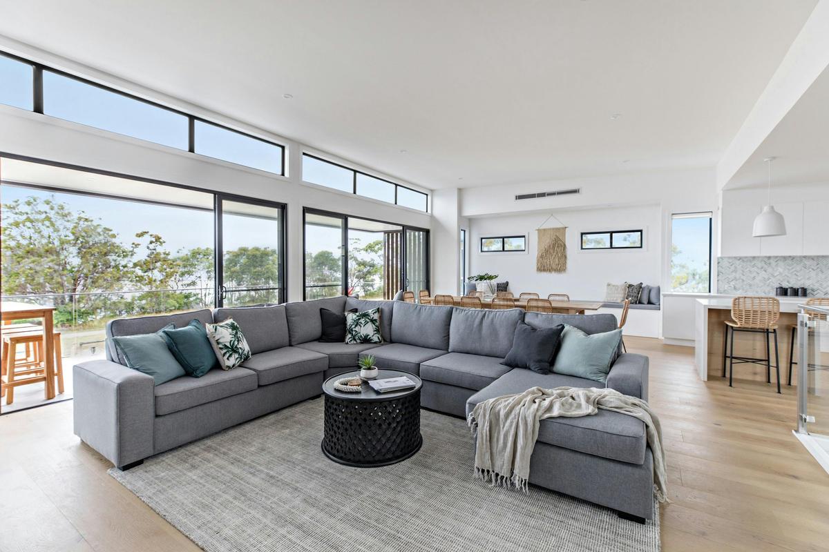 Large lounge with a view of Jervis Bay - perfect for groups
