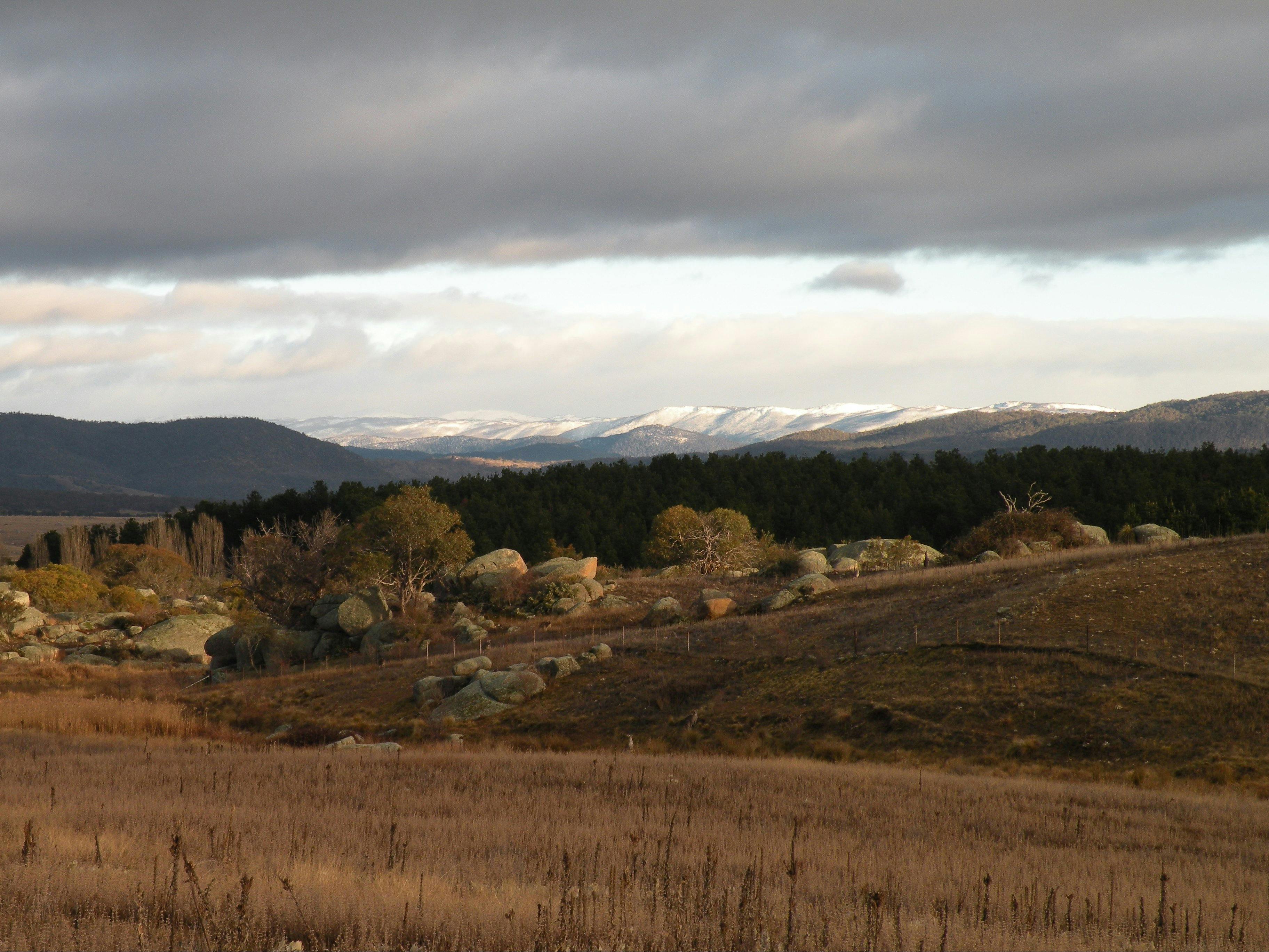 Snow-capped mountains from Lachney Cottage