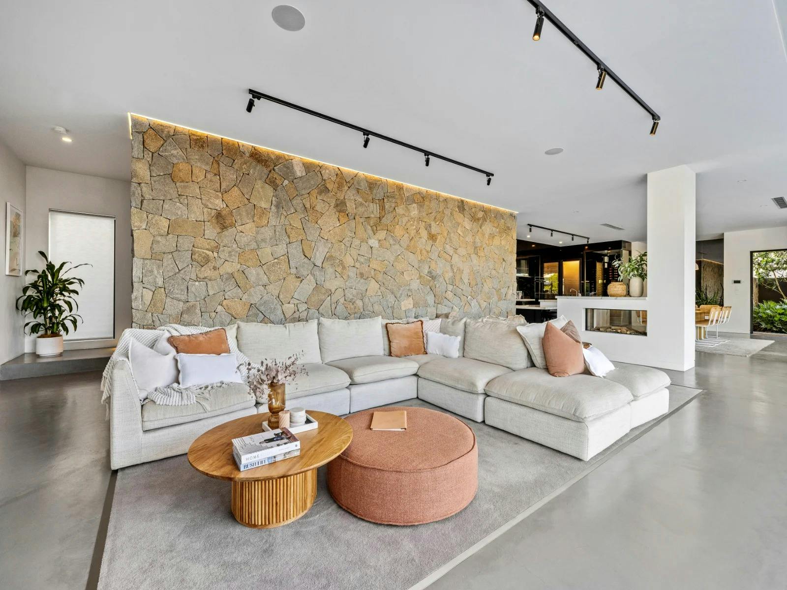 Open plan spacious living area designed for entertainment