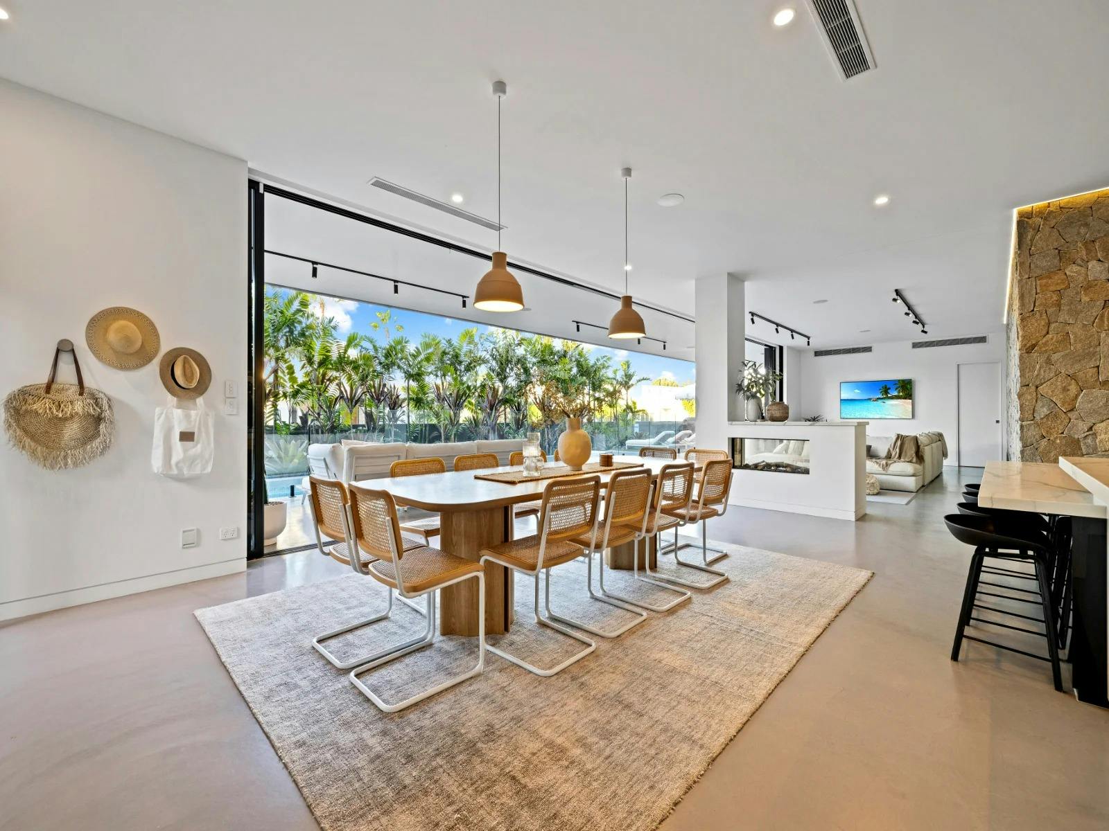 Oversized oak dining table comfortably seats 12